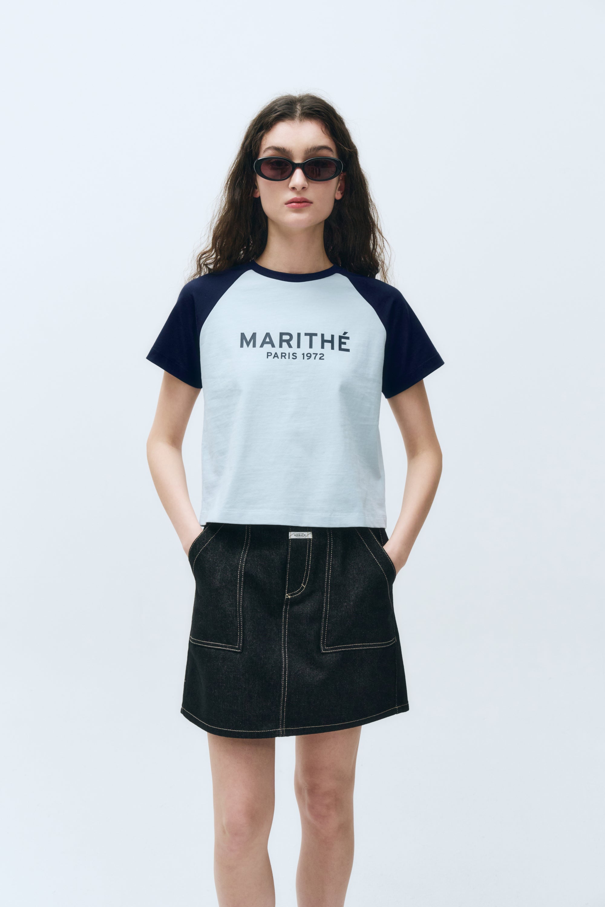 W Regular Logo Raglan Crop Tee Sky Blue