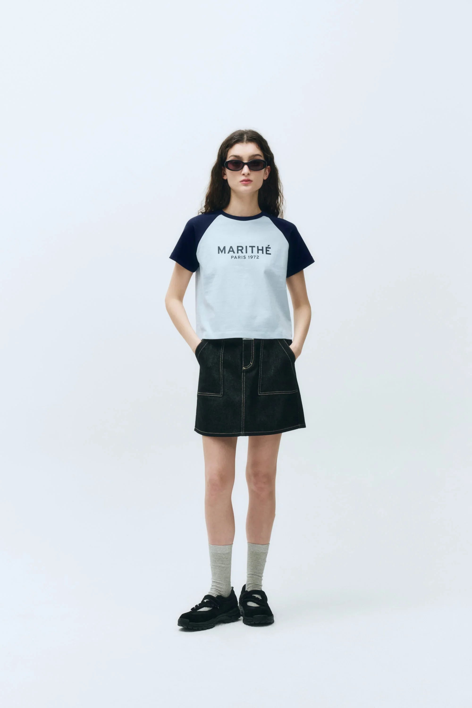 W Regular Logo Raglan Crop Tee Sky Blue