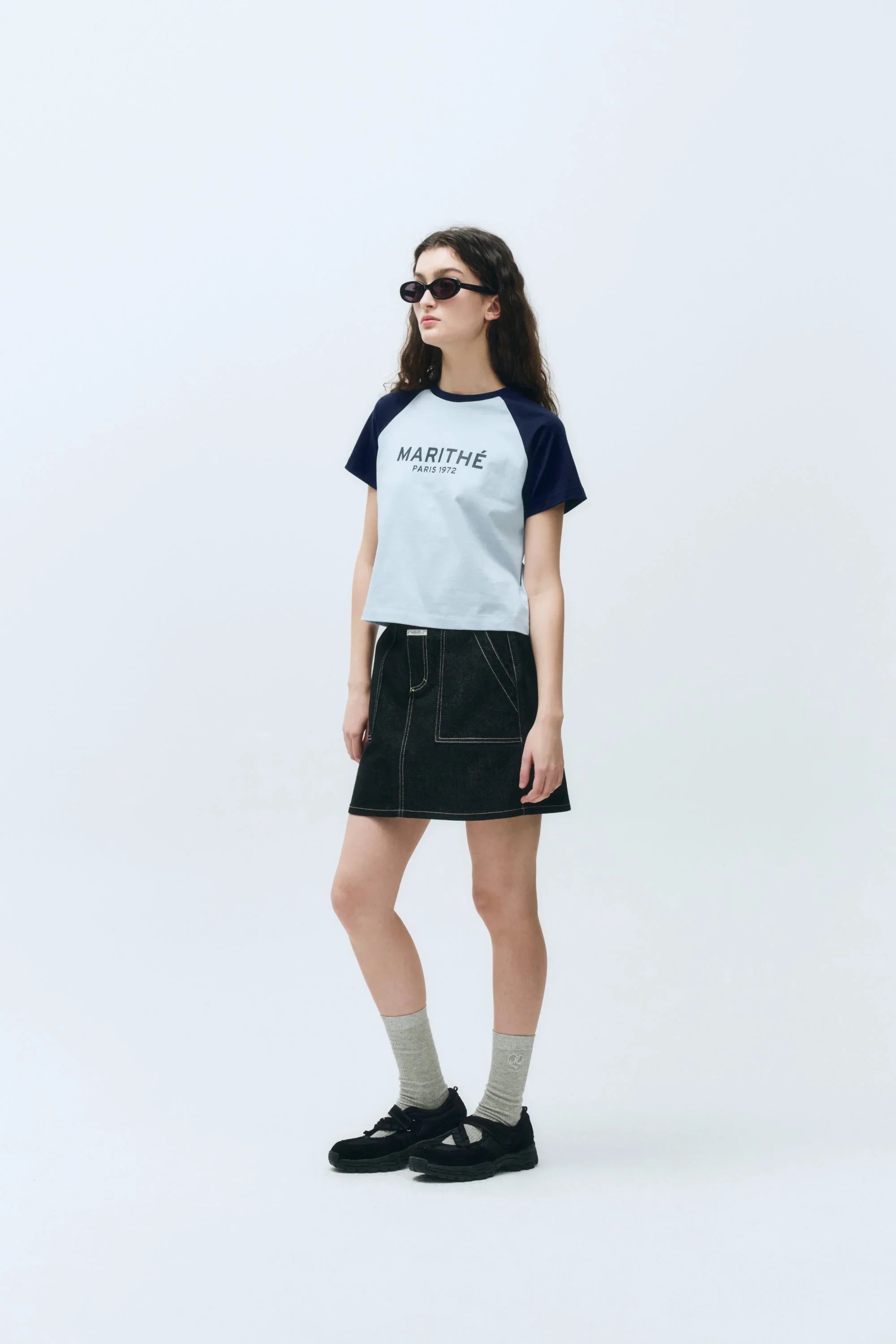 W Regular Logo Raglan Crop Tee Sky Blue