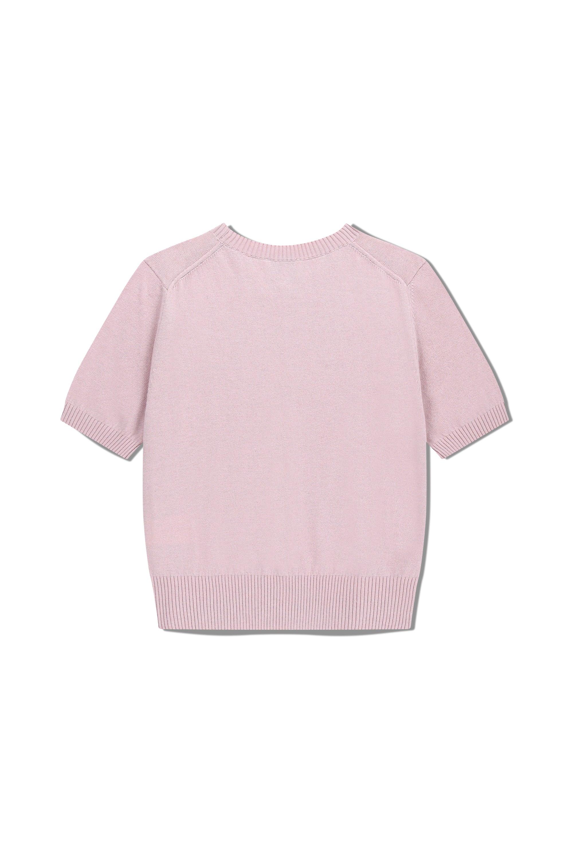 W Half Knit Round Neck Cardigan Set Up Pink