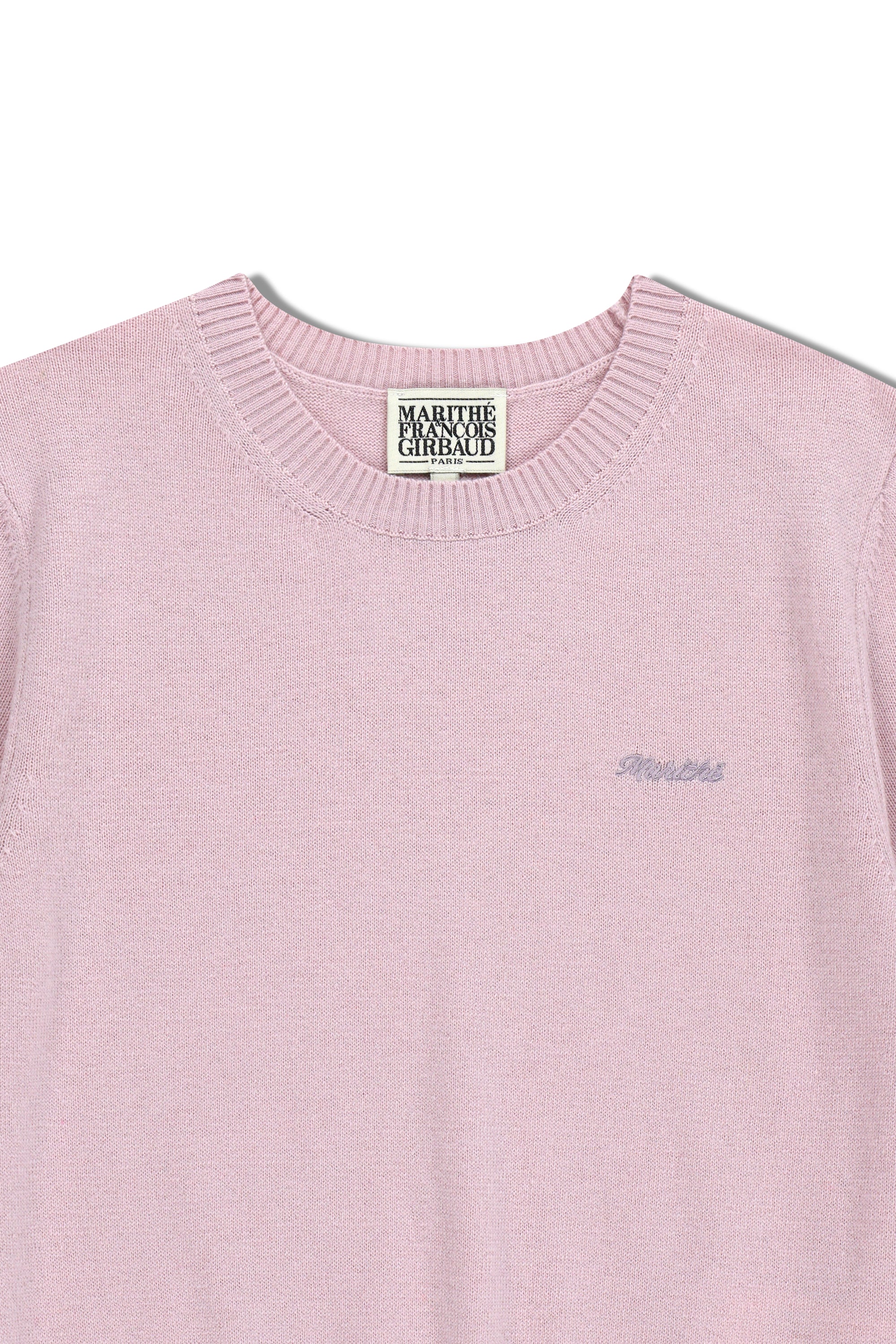 W Half Knit Round Neck Cardigan Set Up Pink