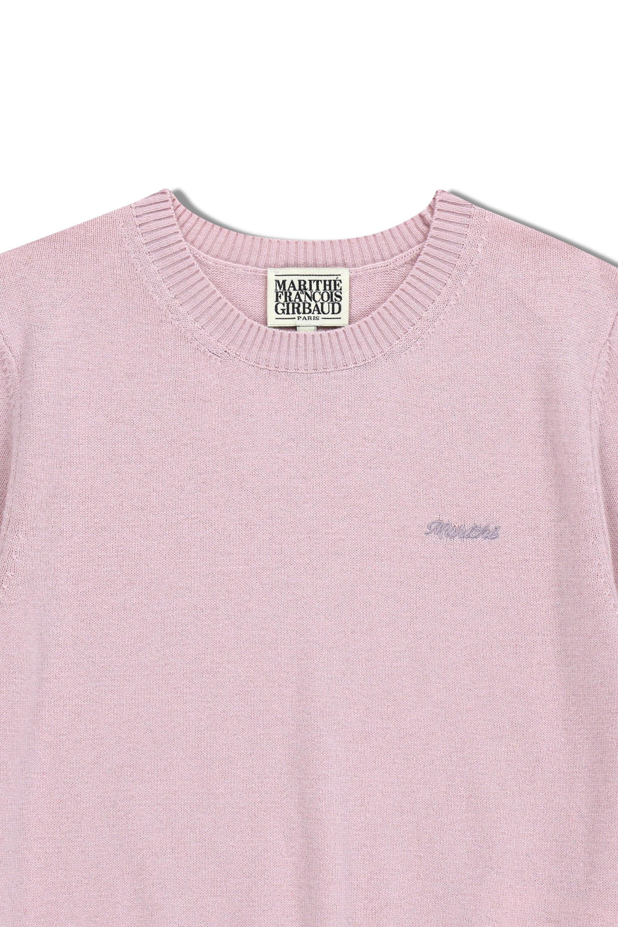 W Half Knit Round Neck Cardigan Set Up Pink