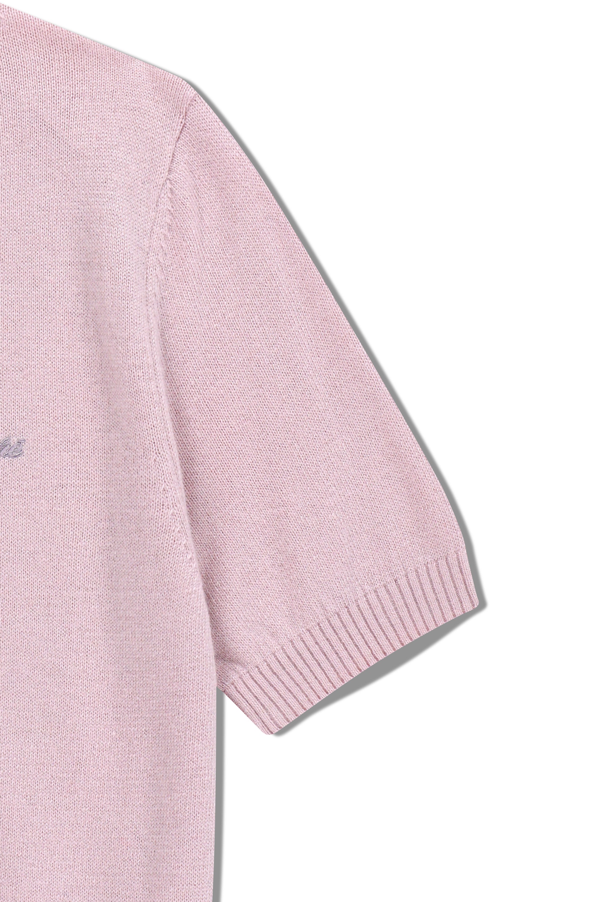 W Half Knit Round Neck Cardigan Set Up Pink