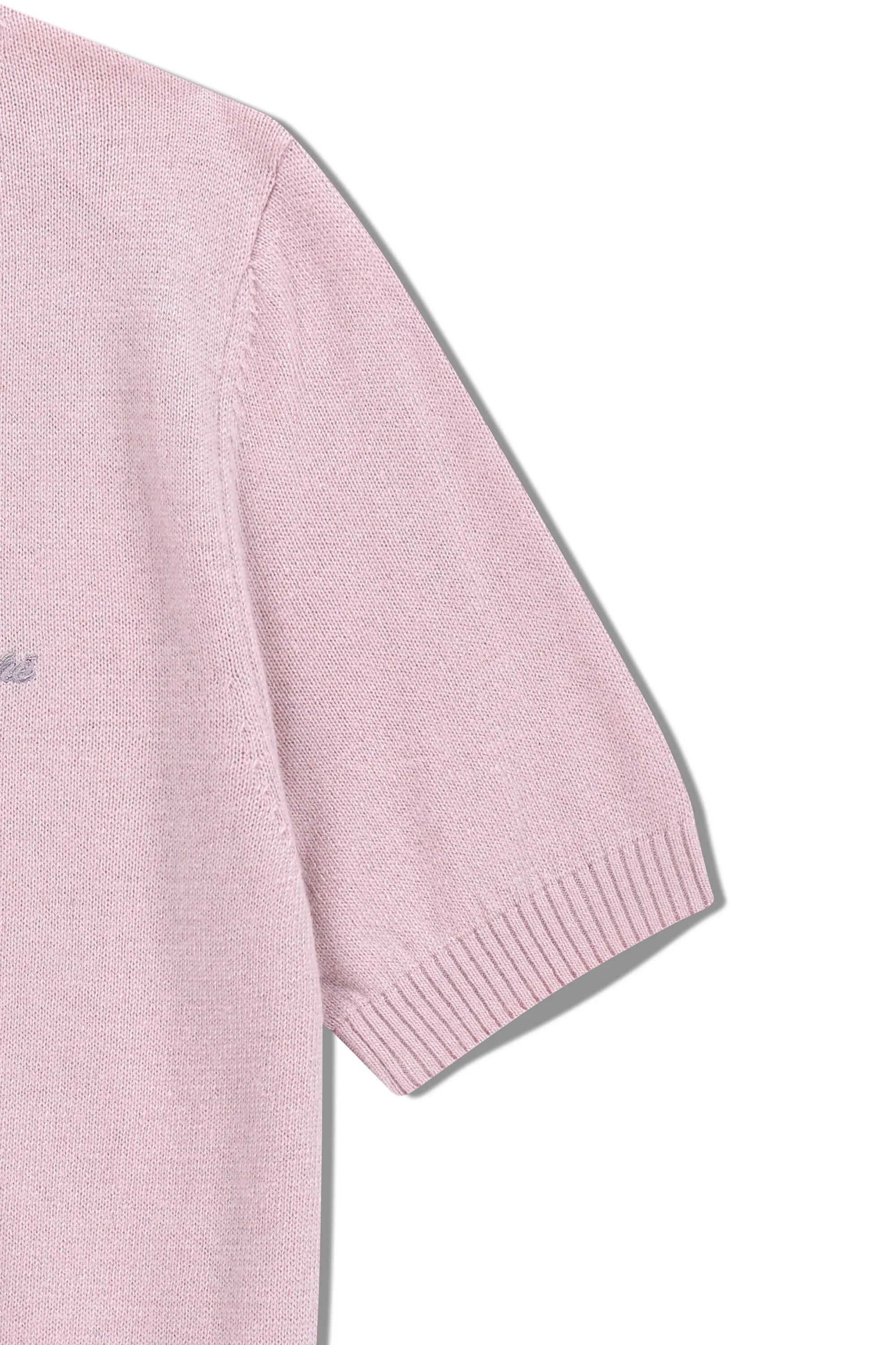 W Half Knit Round Neck Cardigan Set Up Pink
