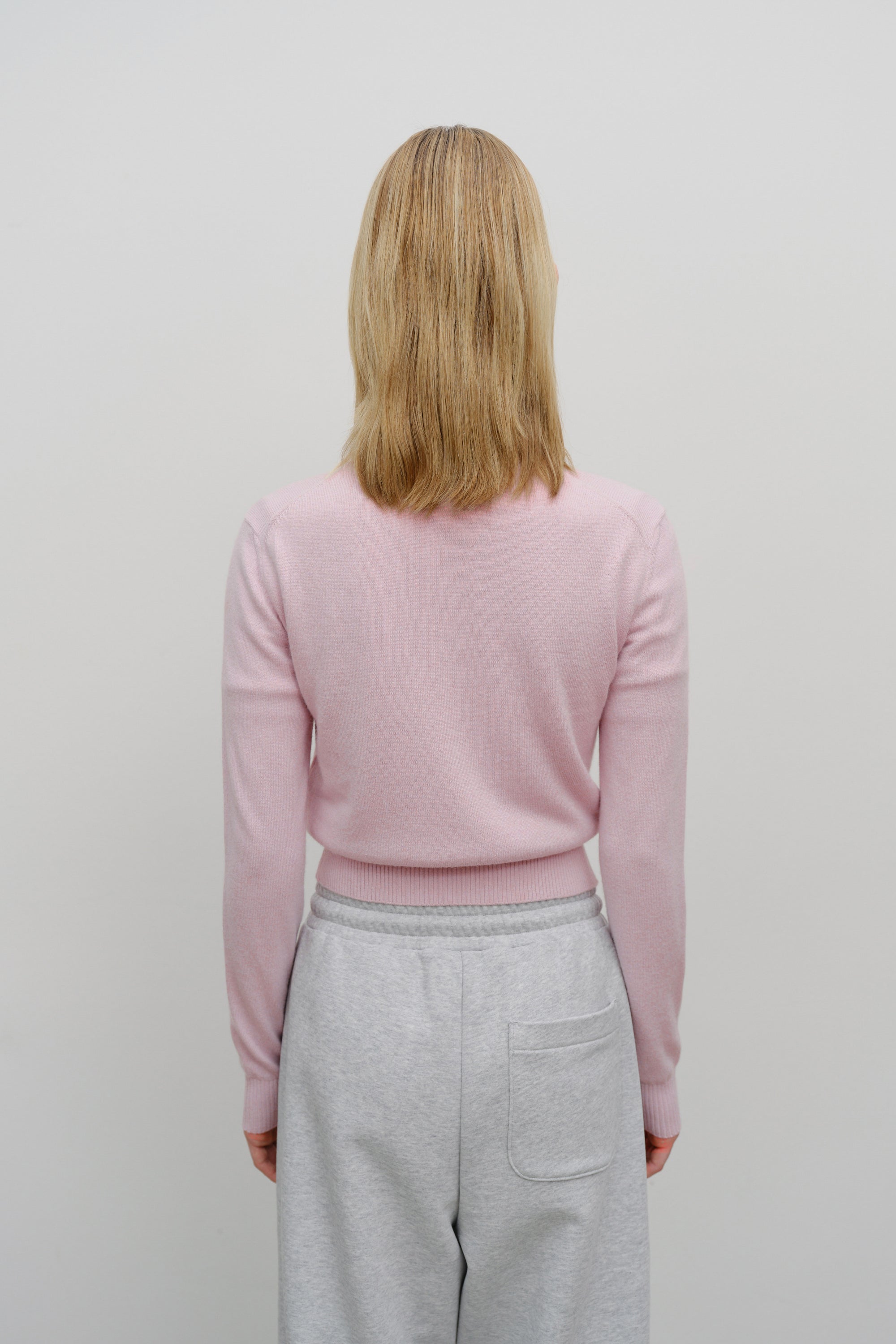 W Half Knit Round Neck Cardigan Set Up Pink