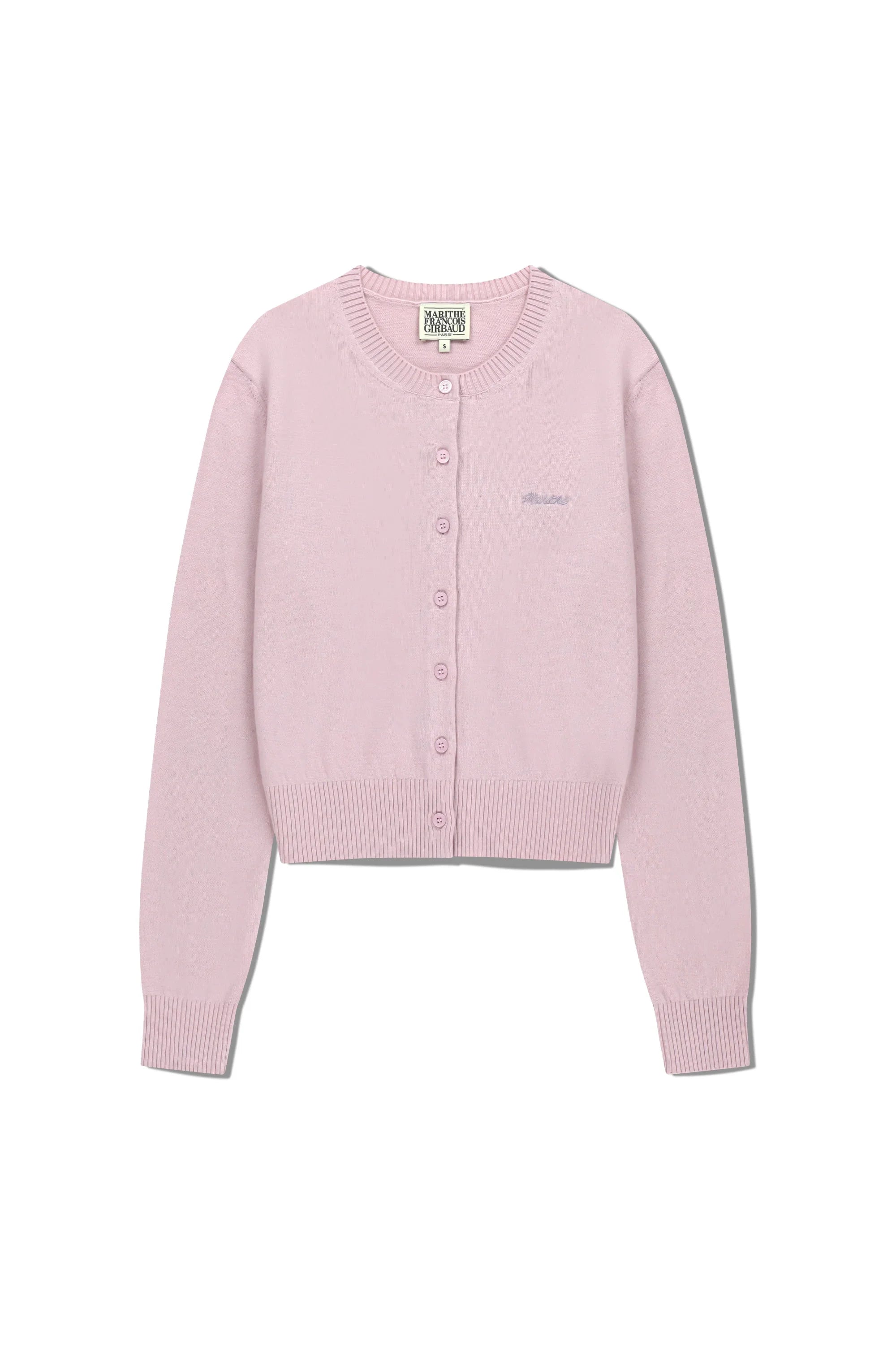W Half Knit Round Neck Cardigan Set Up Pink