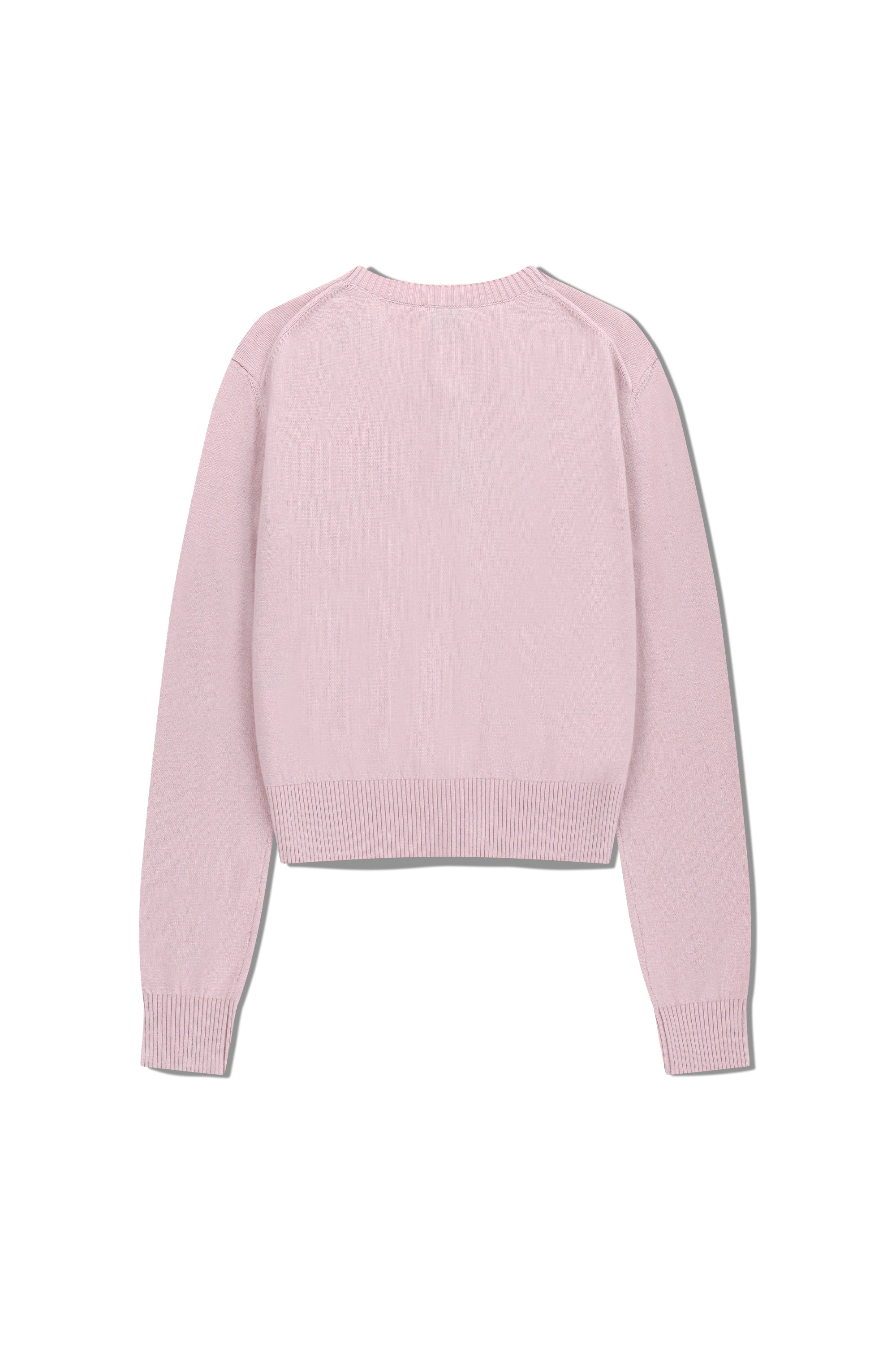 W Half Knit Round Neck Cardigan Set Up Pink