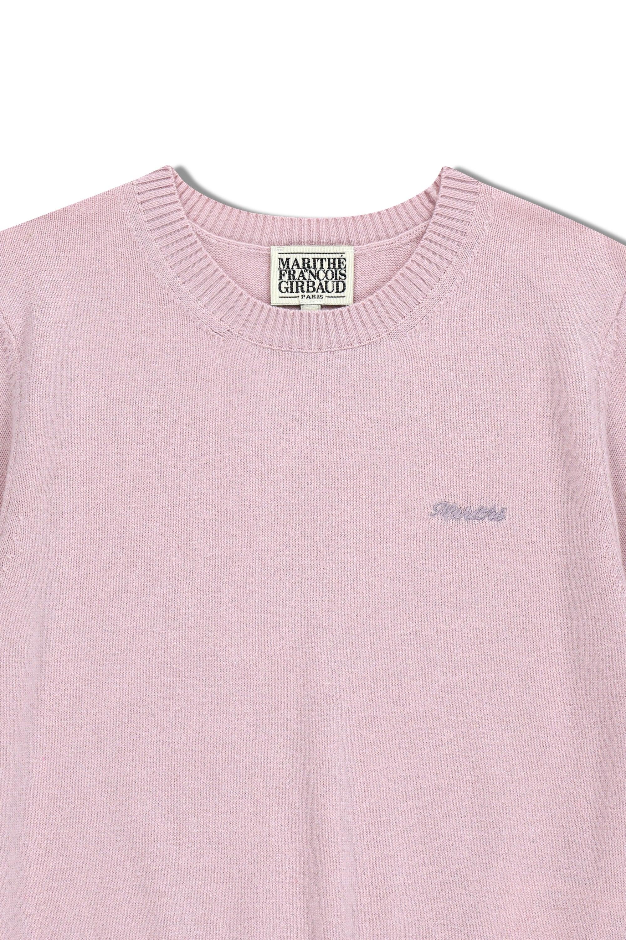 W Half Knit Round Neck Cardigan Set Up Pink