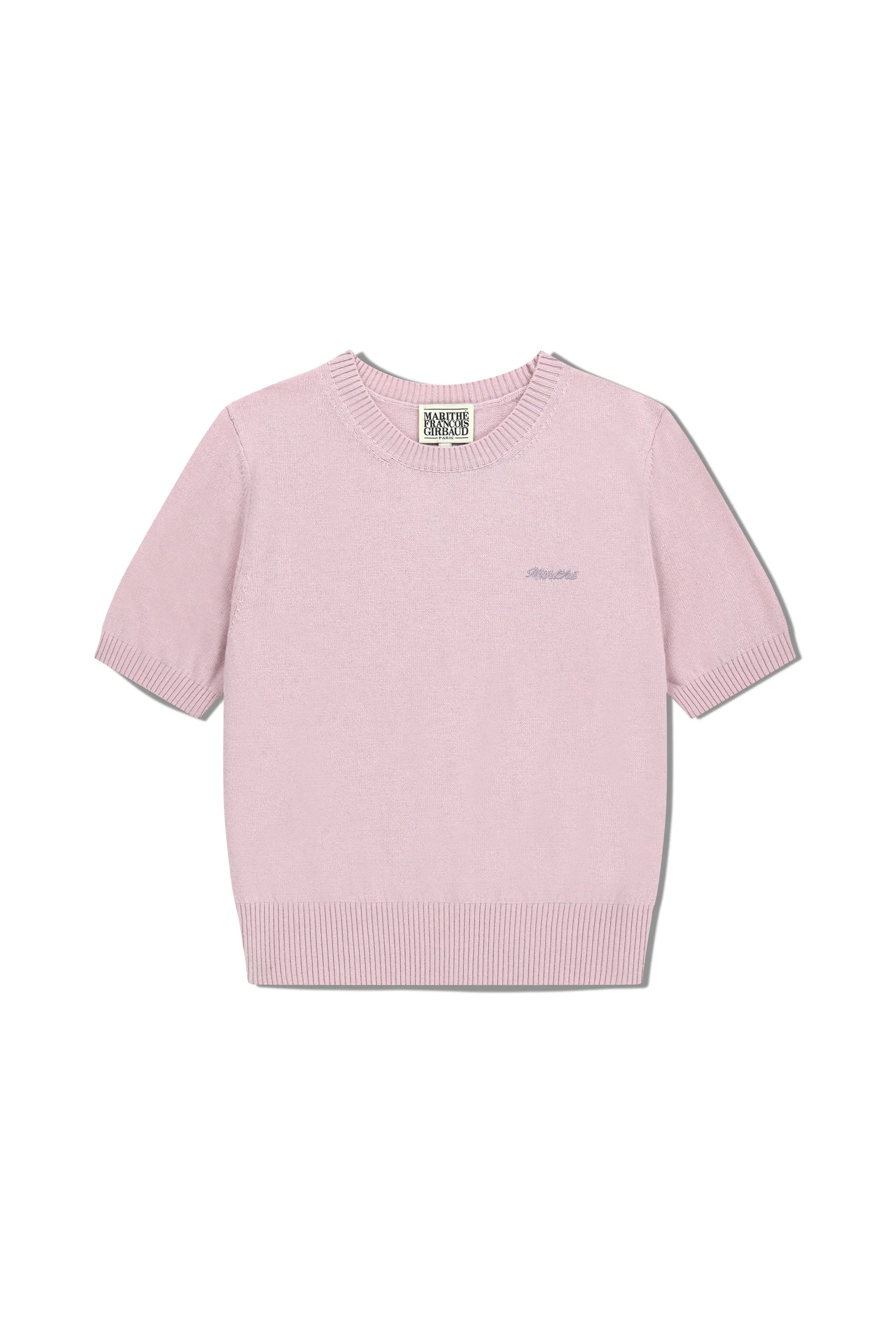 W Half Knit Round Neck Cardigan Set Up Pink
