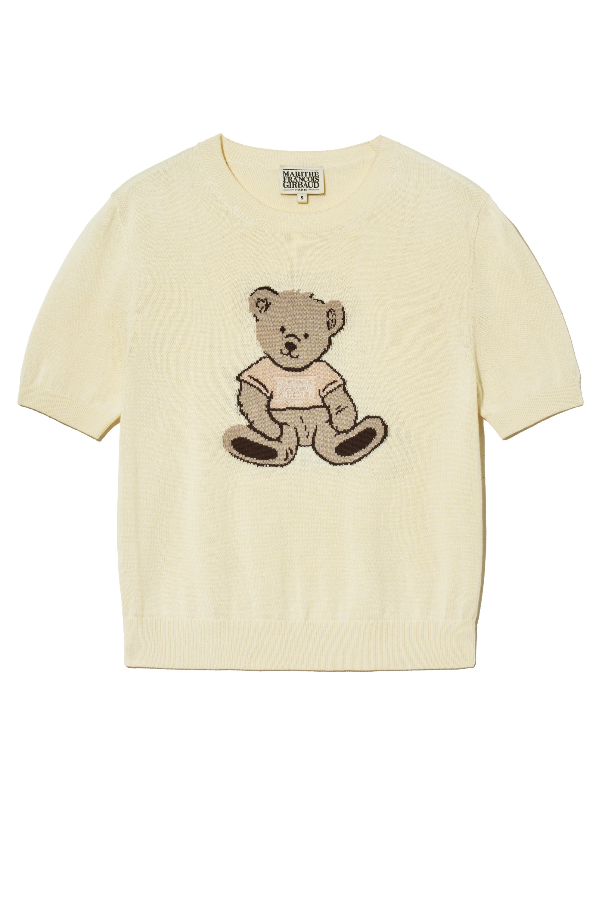 W Doodle Bear Half Knit Ivory