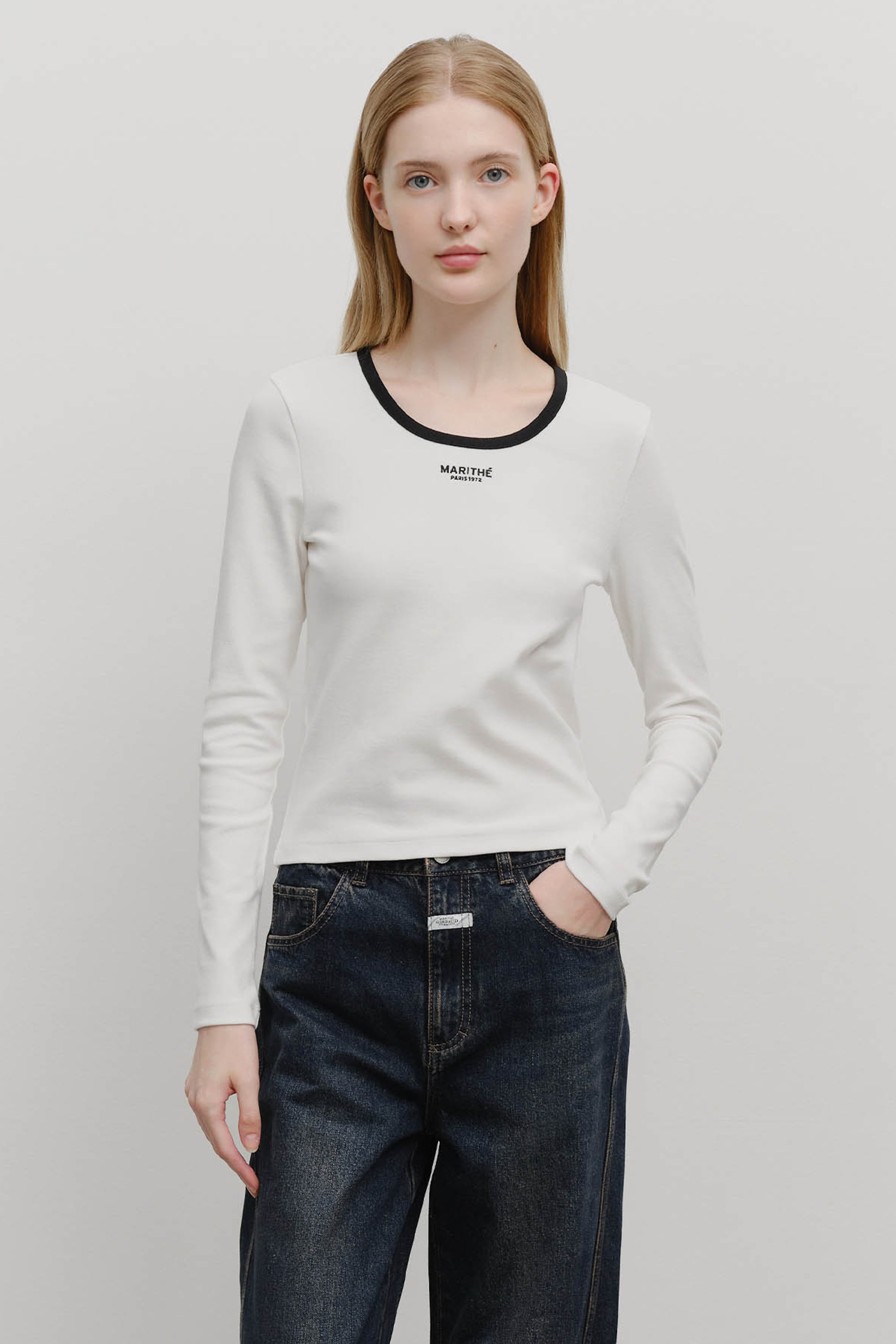 W Deep Neck Long Sleeve Ivory