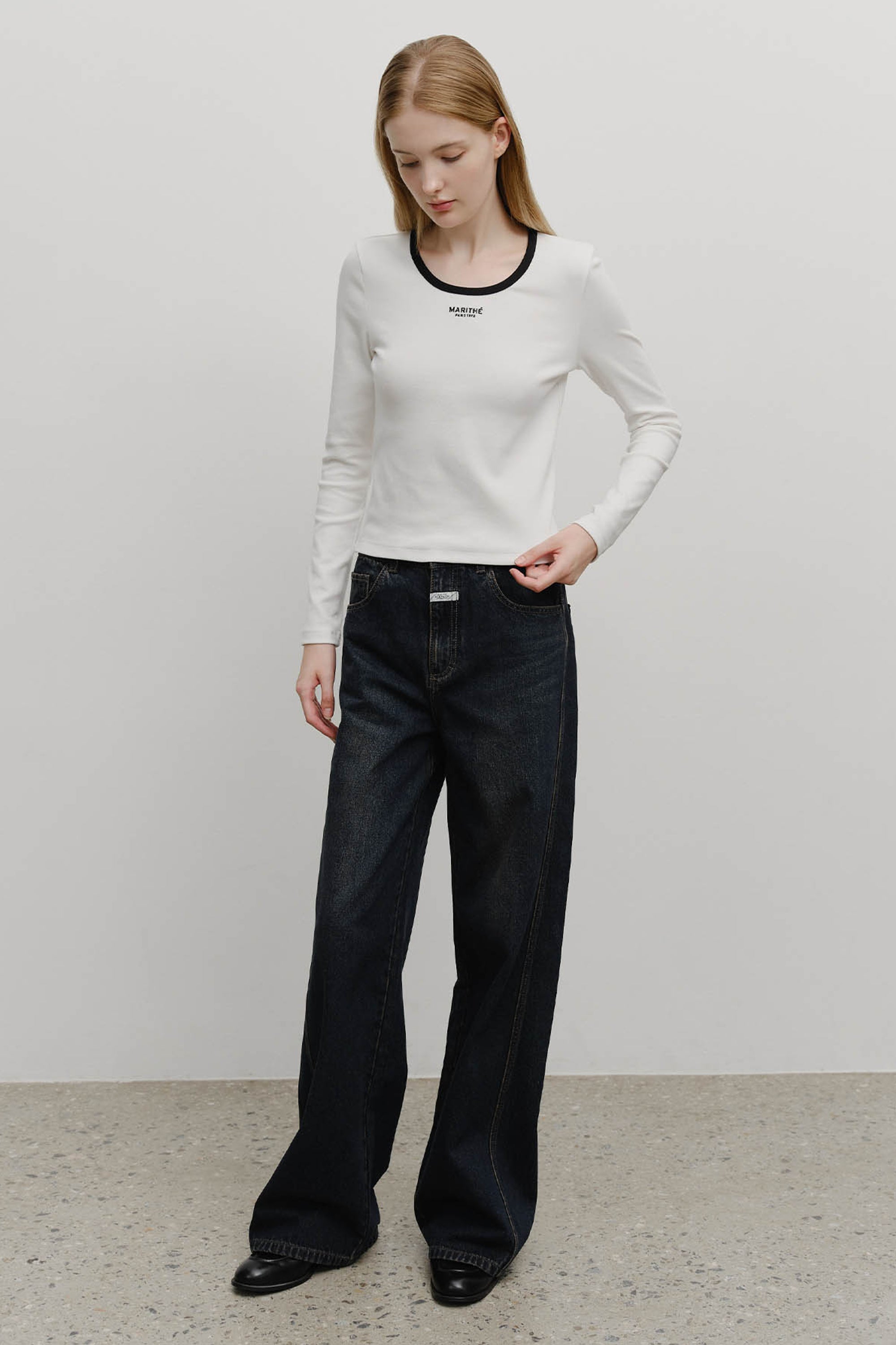 W Deep Neck Long Sleeve Ivory