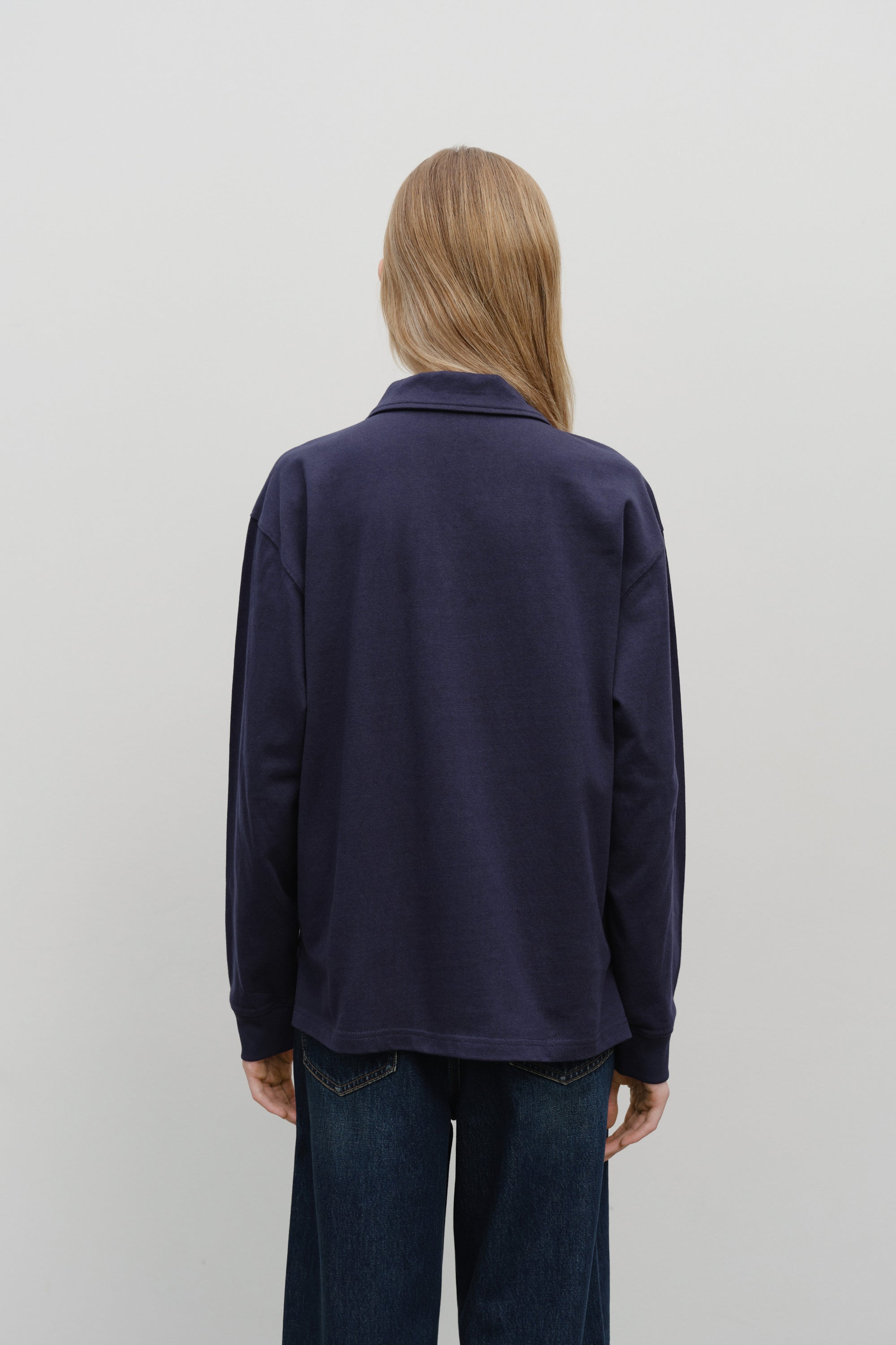 Crest Logo Jersey Polo Long Sleeve Navy