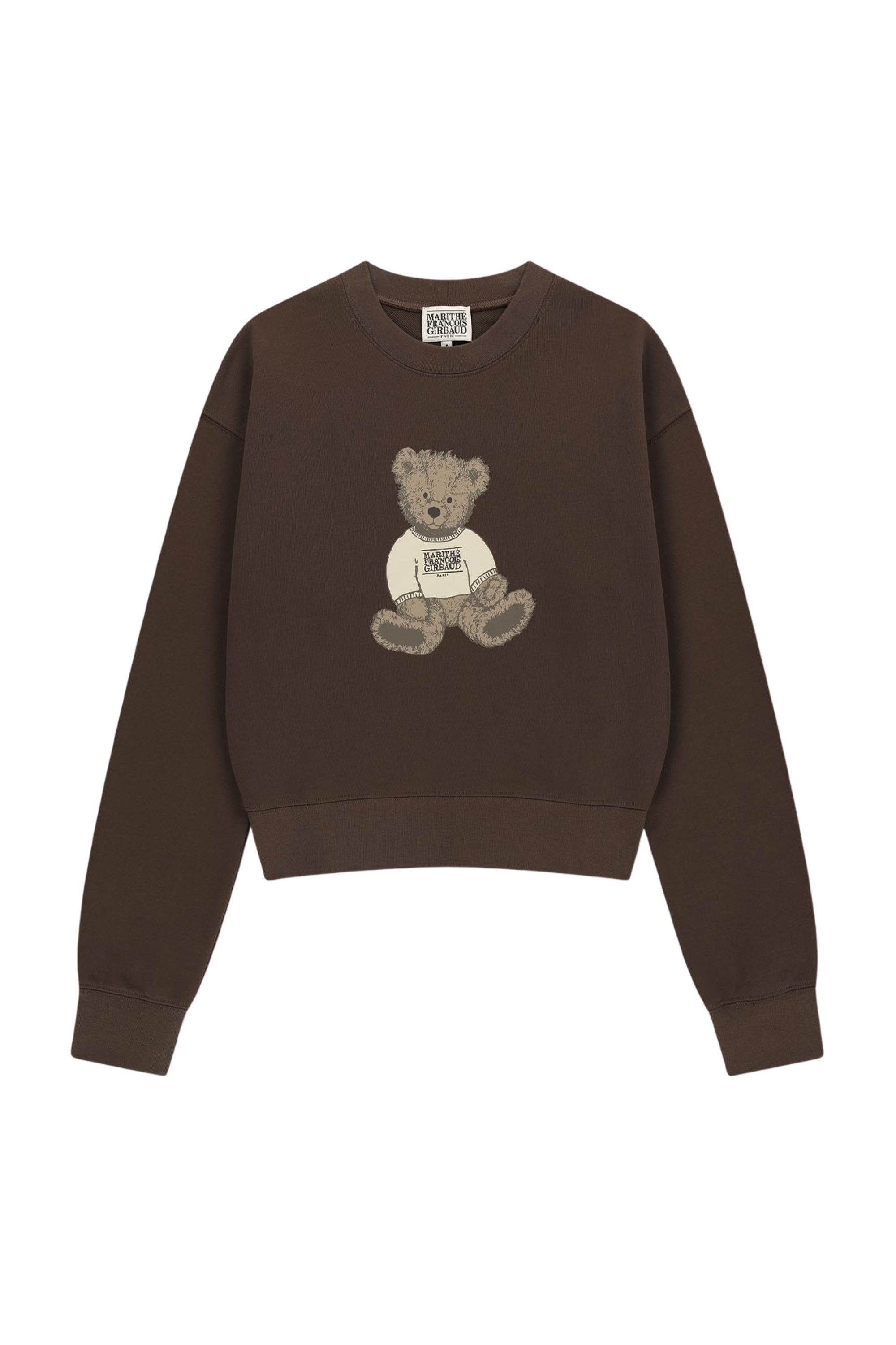 W Doodle Bear Crop Sweatshirt Brown
