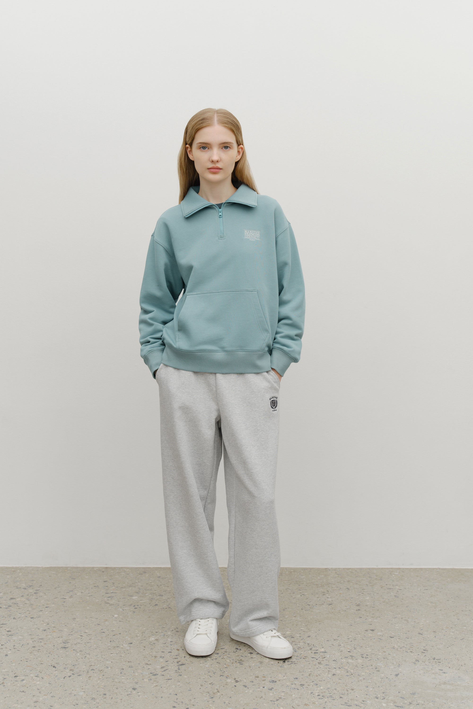 Classic Logo Half Zipup Sweatshirt Mint Gray