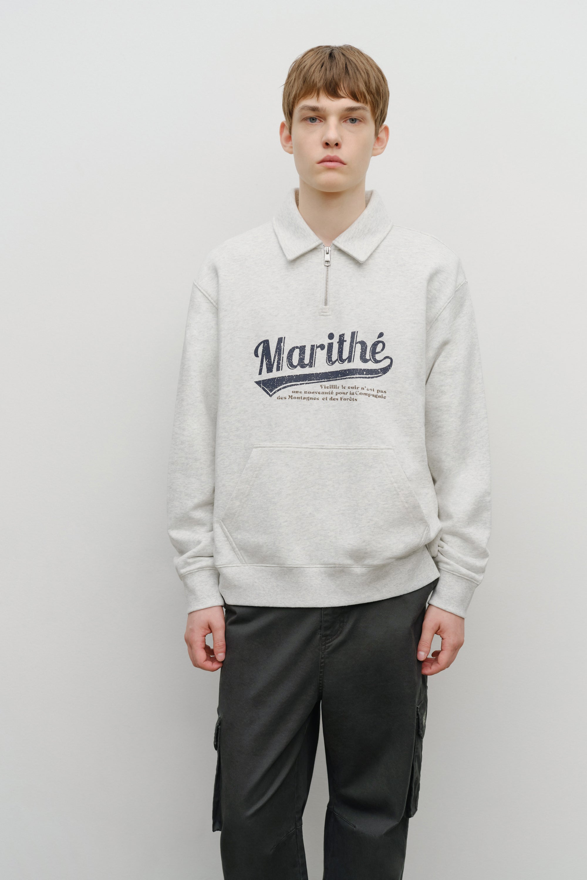 Baseball Logo Collar Half Zipup Sweatshirt Light Heather Gray