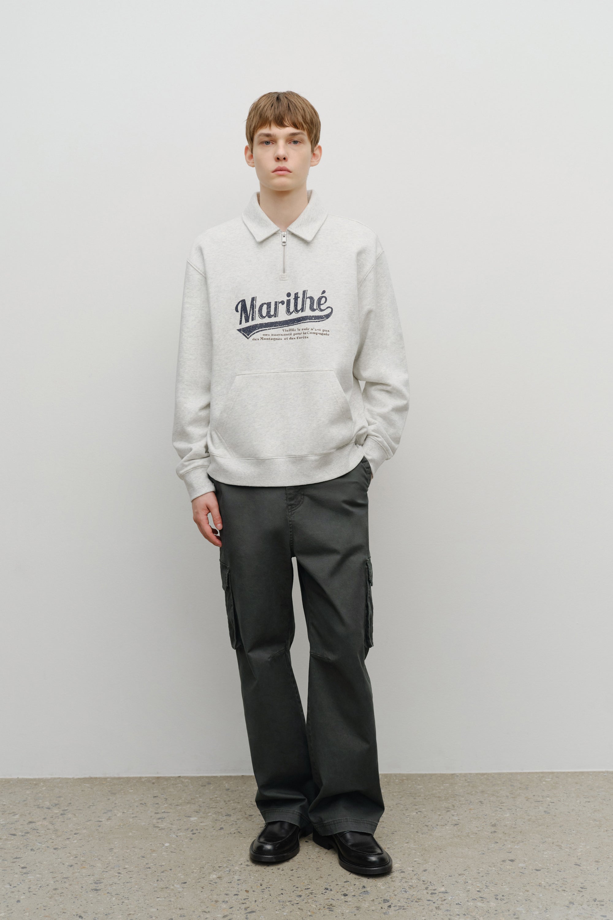 Baseball Logo Collar Half Zipup Sweatshirt Light Heather Gray