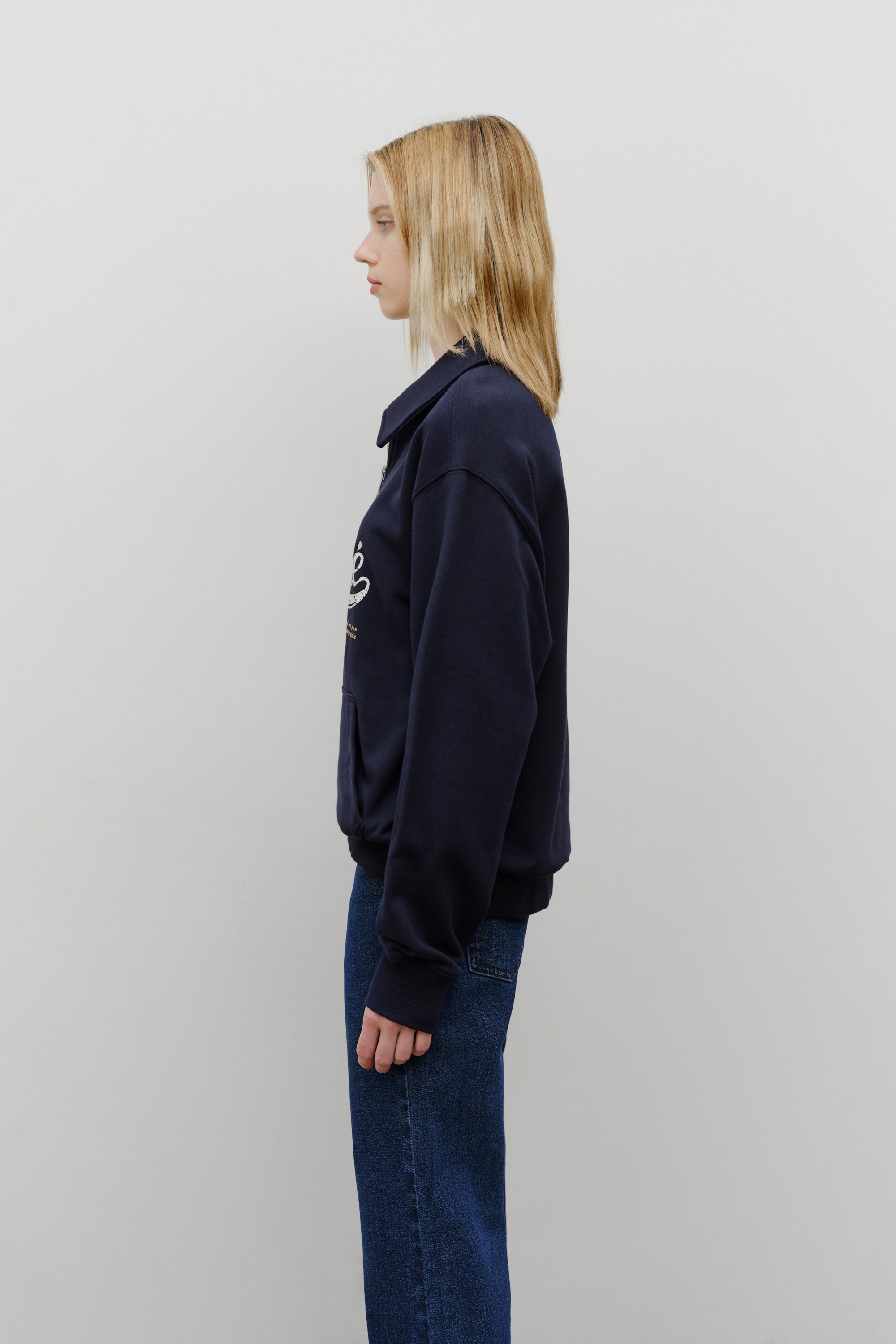 Baseball Logo Collar Half Zipup Sweatshirt Navy