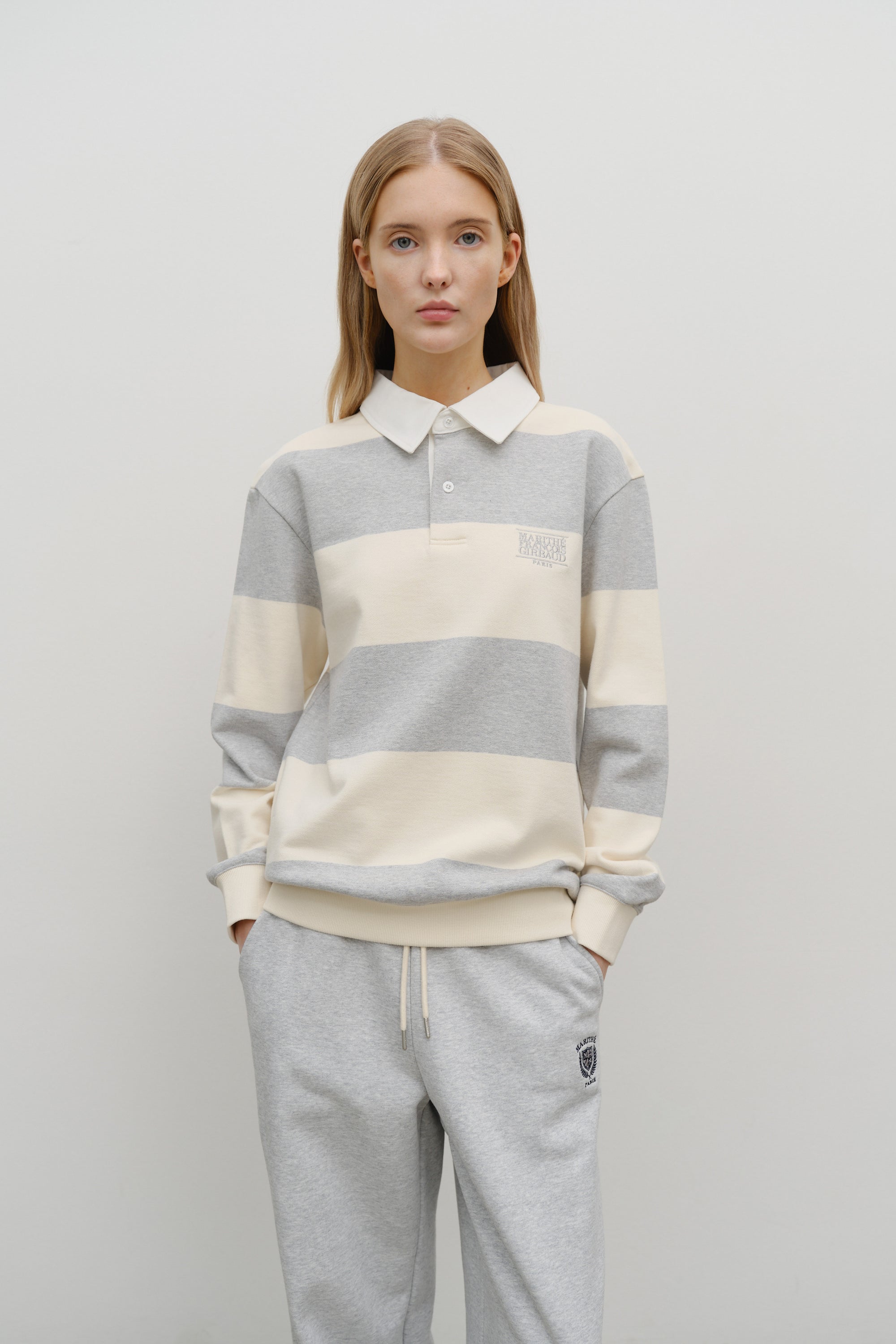 Classic Logo Stripe Rugby Sweatshirt Heather Gray