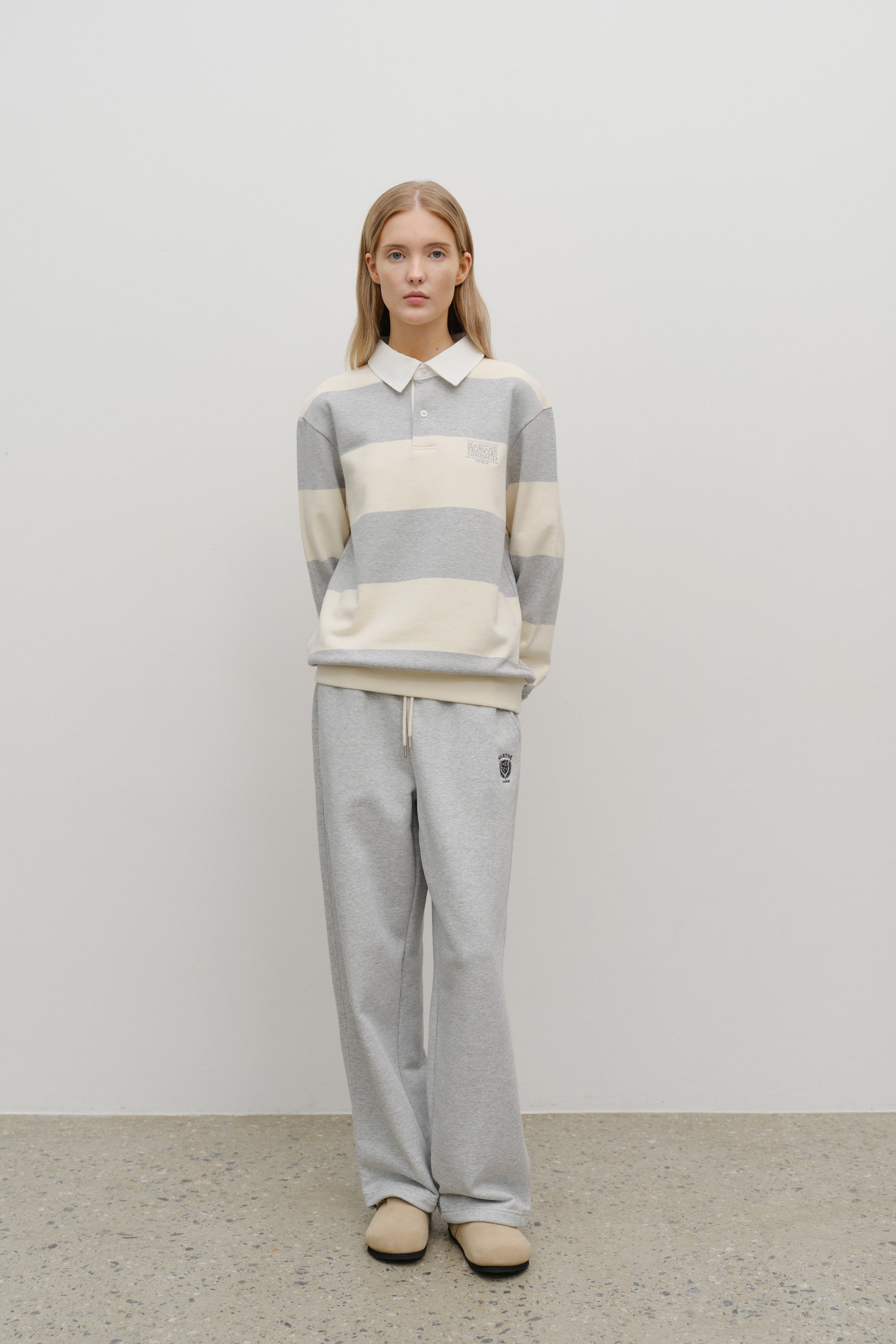 Classic Logo Stripe Rugby Sweatshirt Heather Gray