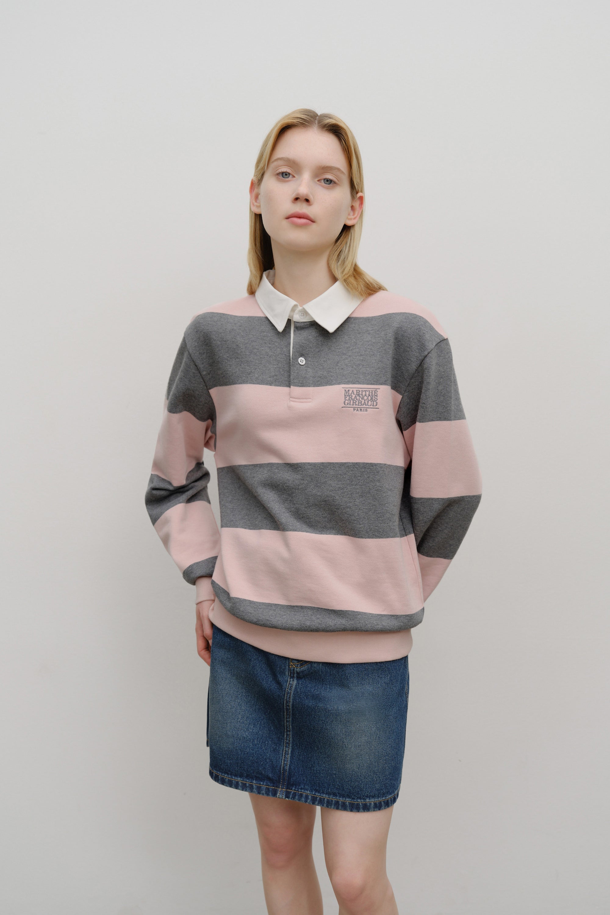 Classic Logo Stripe Rugby Sweatshirt Light Pink