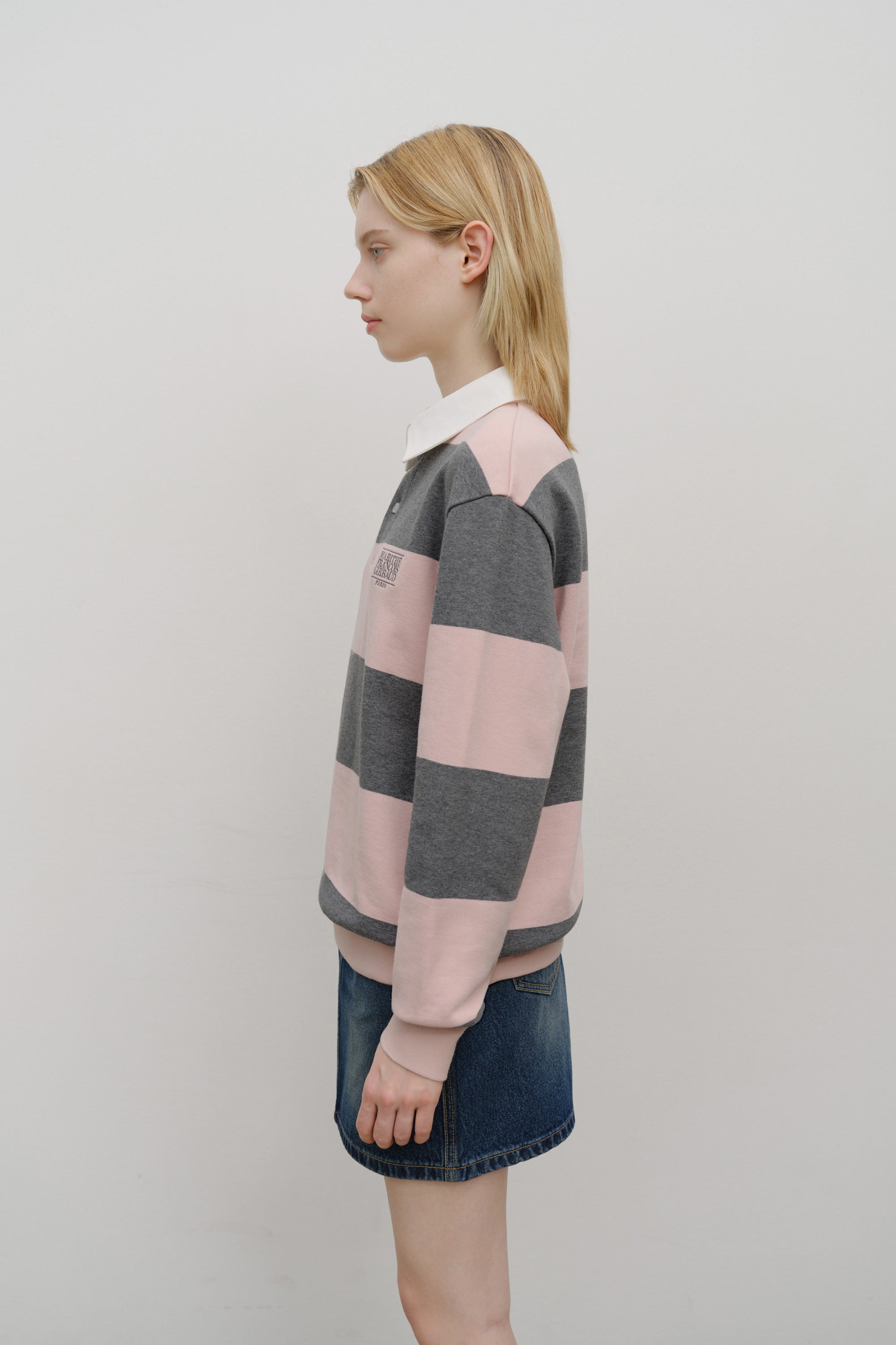 Classic Logo Stripe Rugby Sweatshirt Light Pink