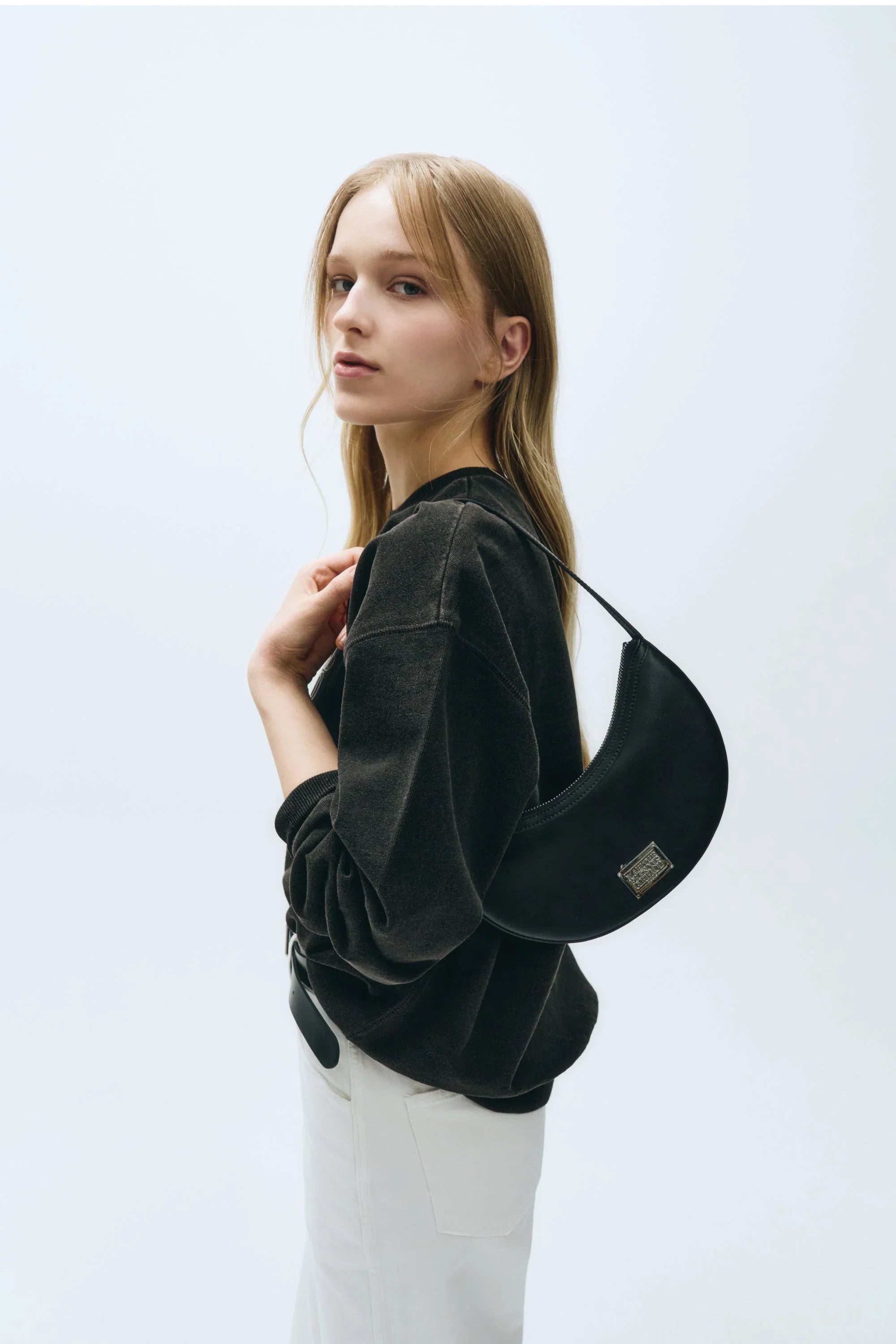 Classic Logo Half Moon Shoulder Bag Black