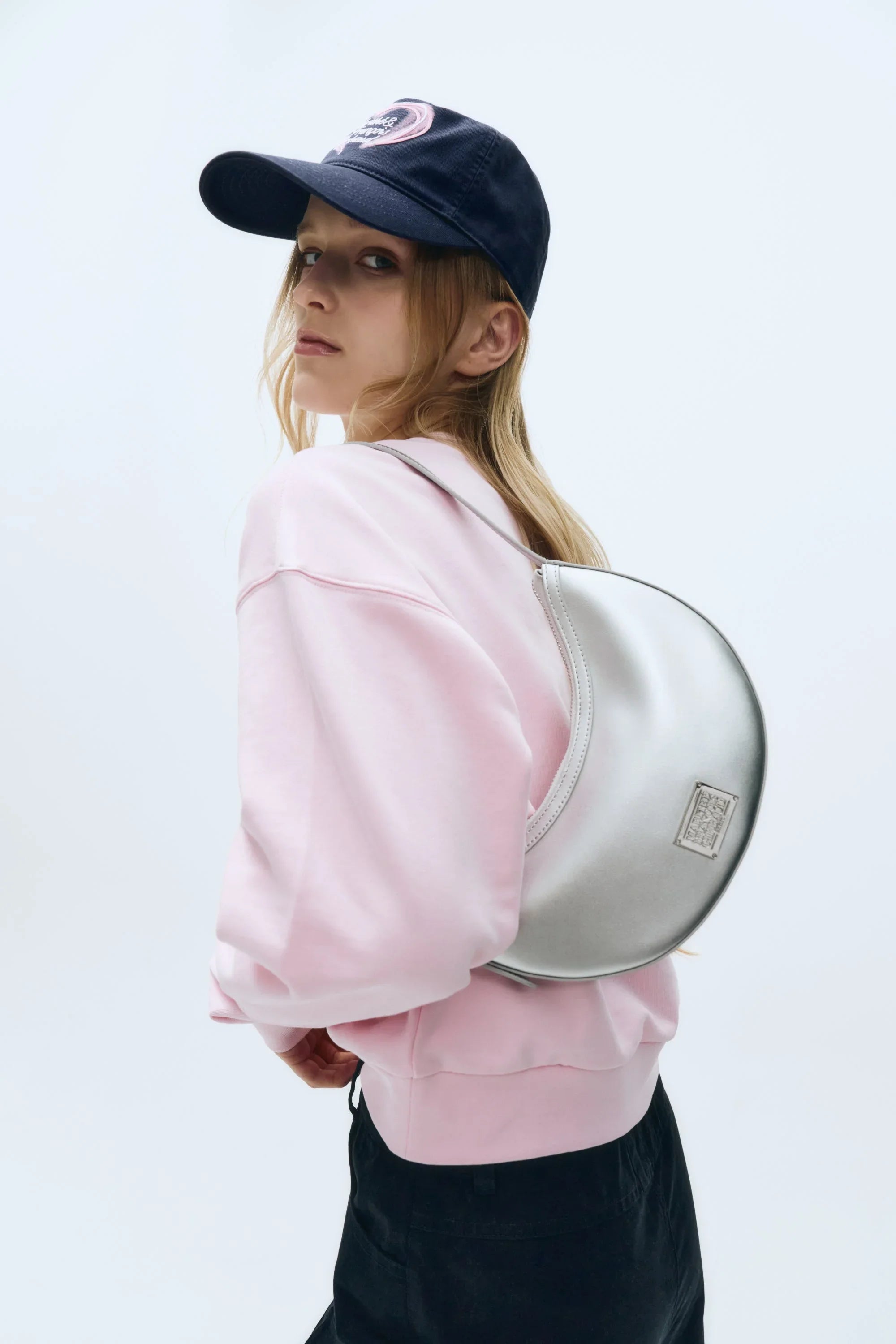 Classic Logo Half Moon Shoulder Bag Silver