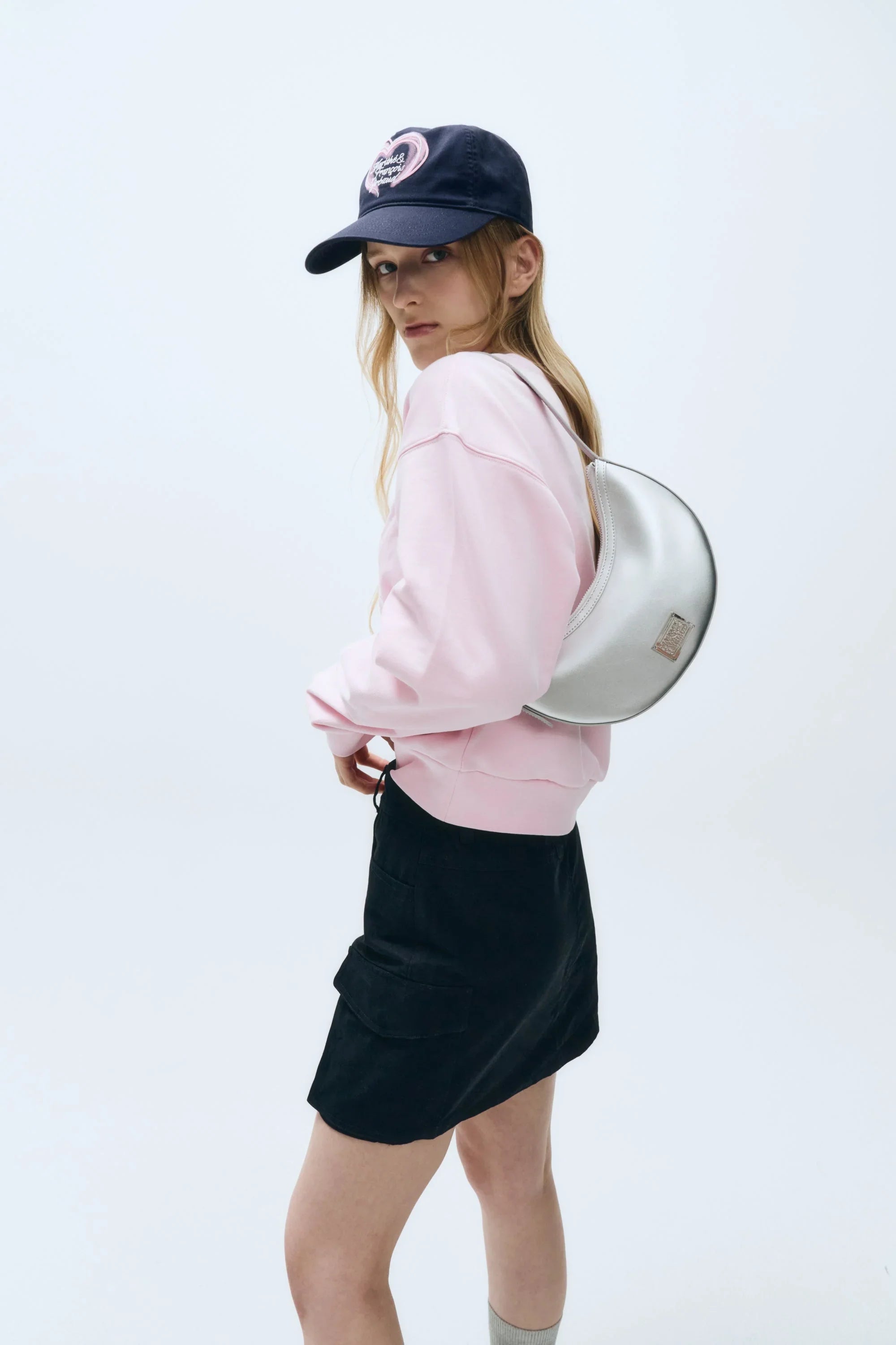 Classic Logo Half Moon Shoulder Bag Silver