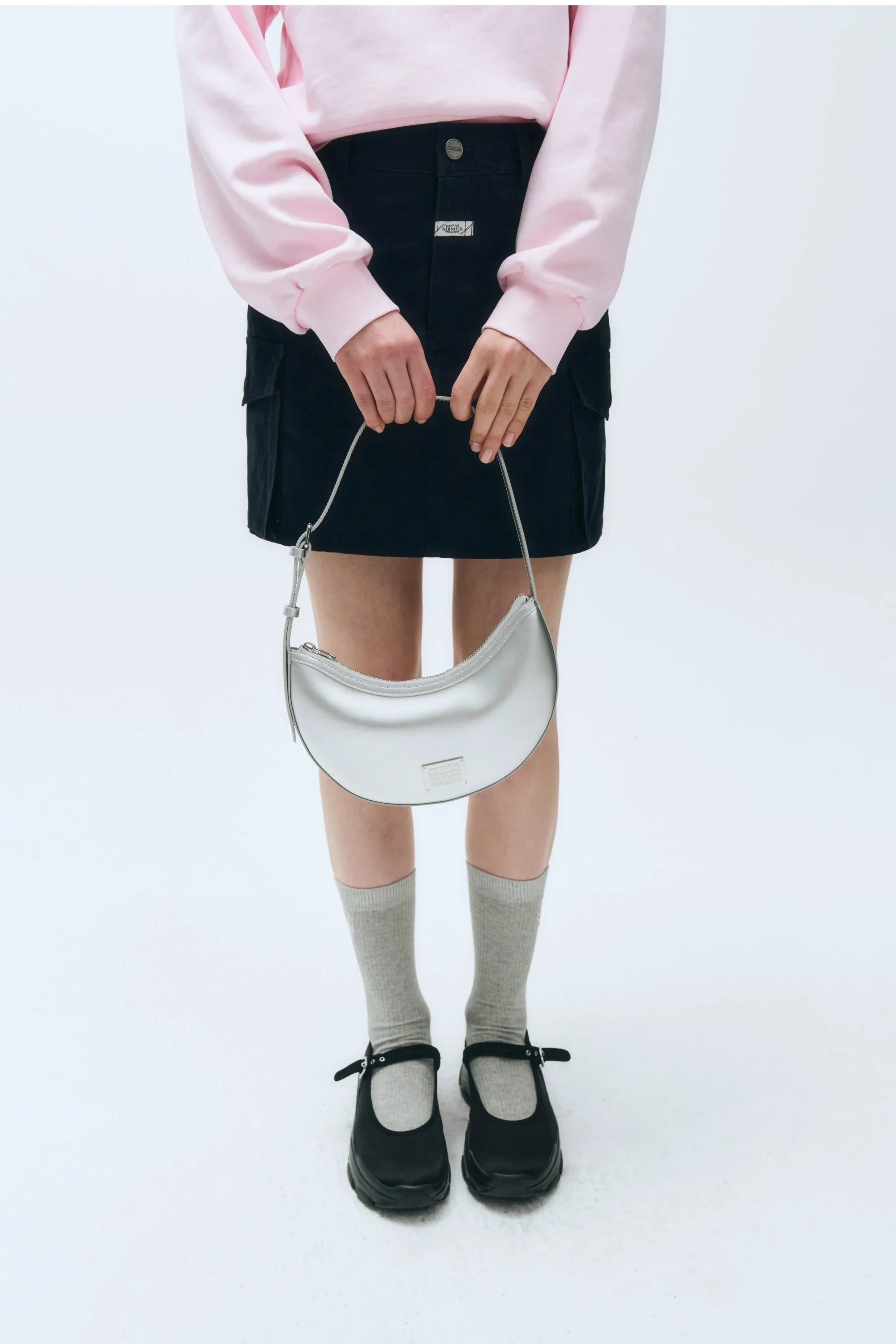 Classic Logo Half Moon Shoulder Bag Silver