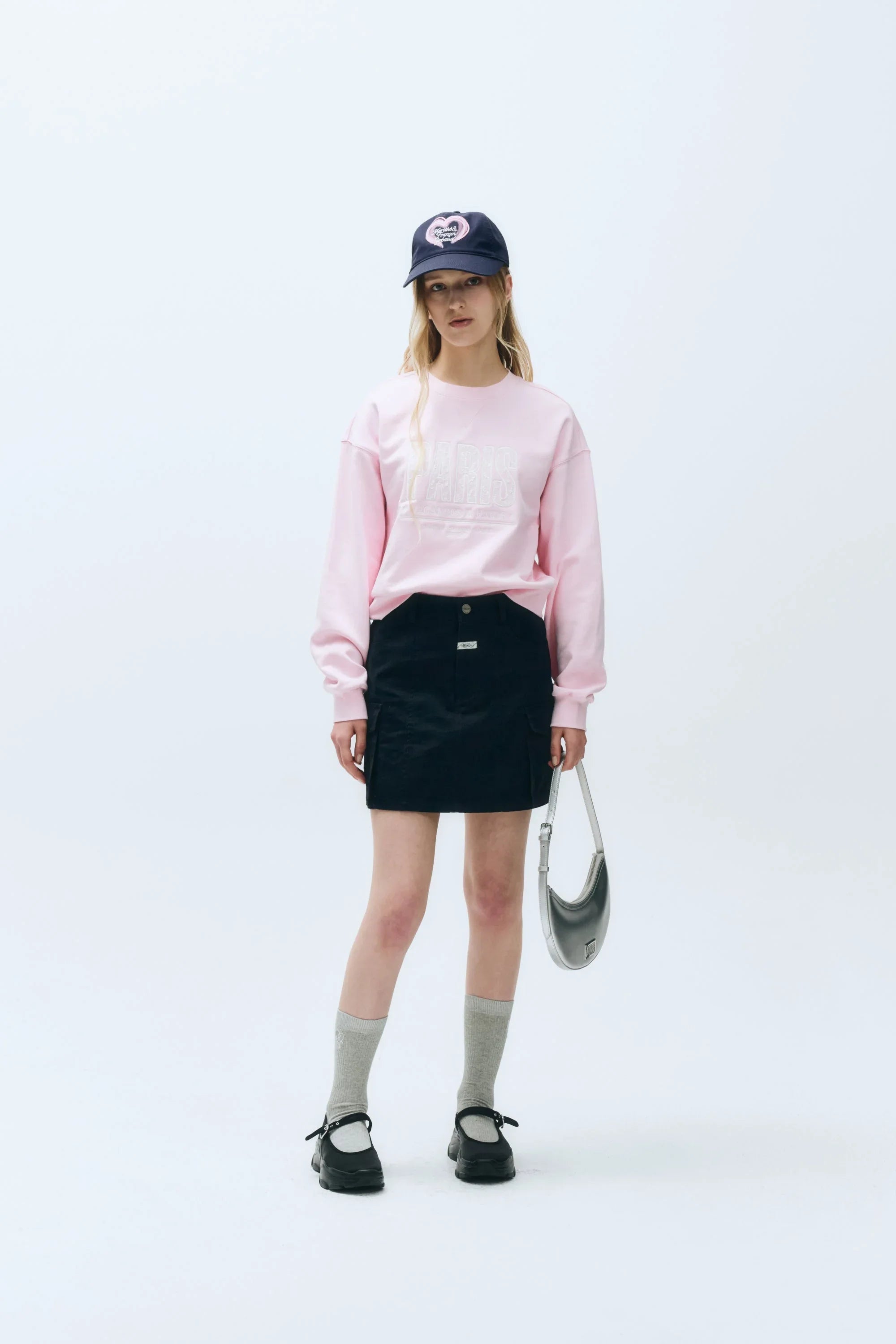 Classic Logo Half Moon Shoulder Bag Silver