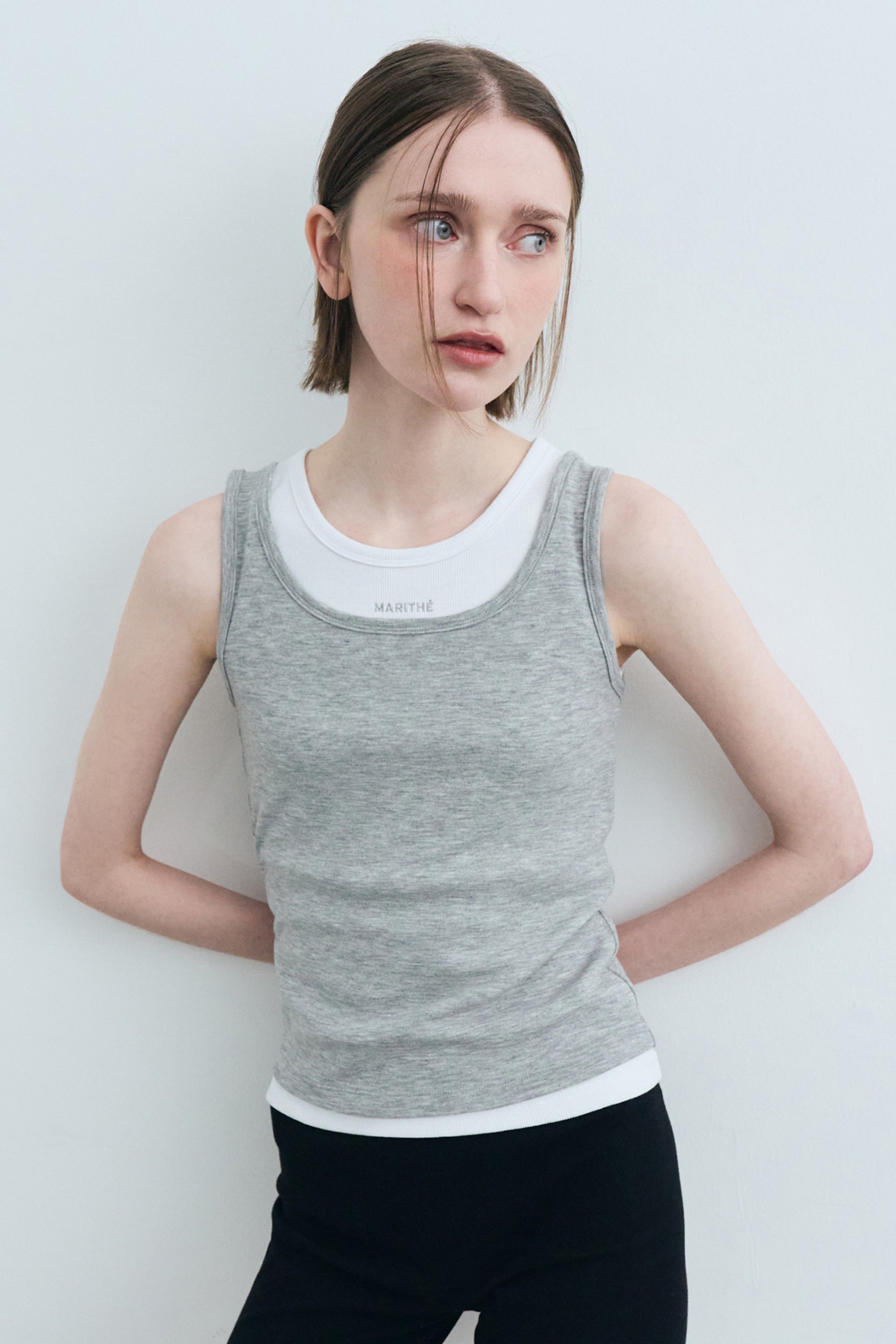 W Layered Sleeveless Melange Gray