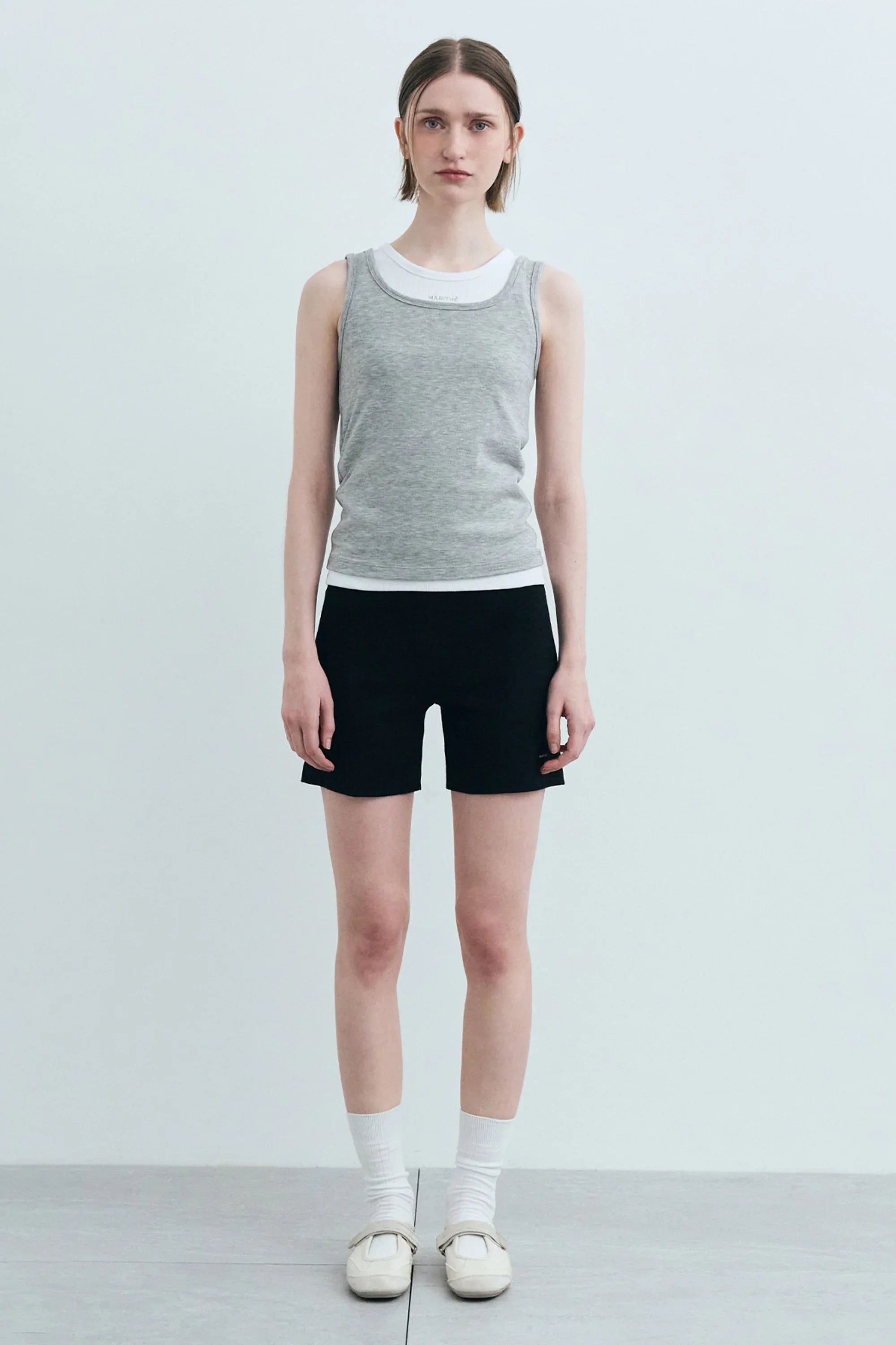 W Layered Sleeveless Melange Gray