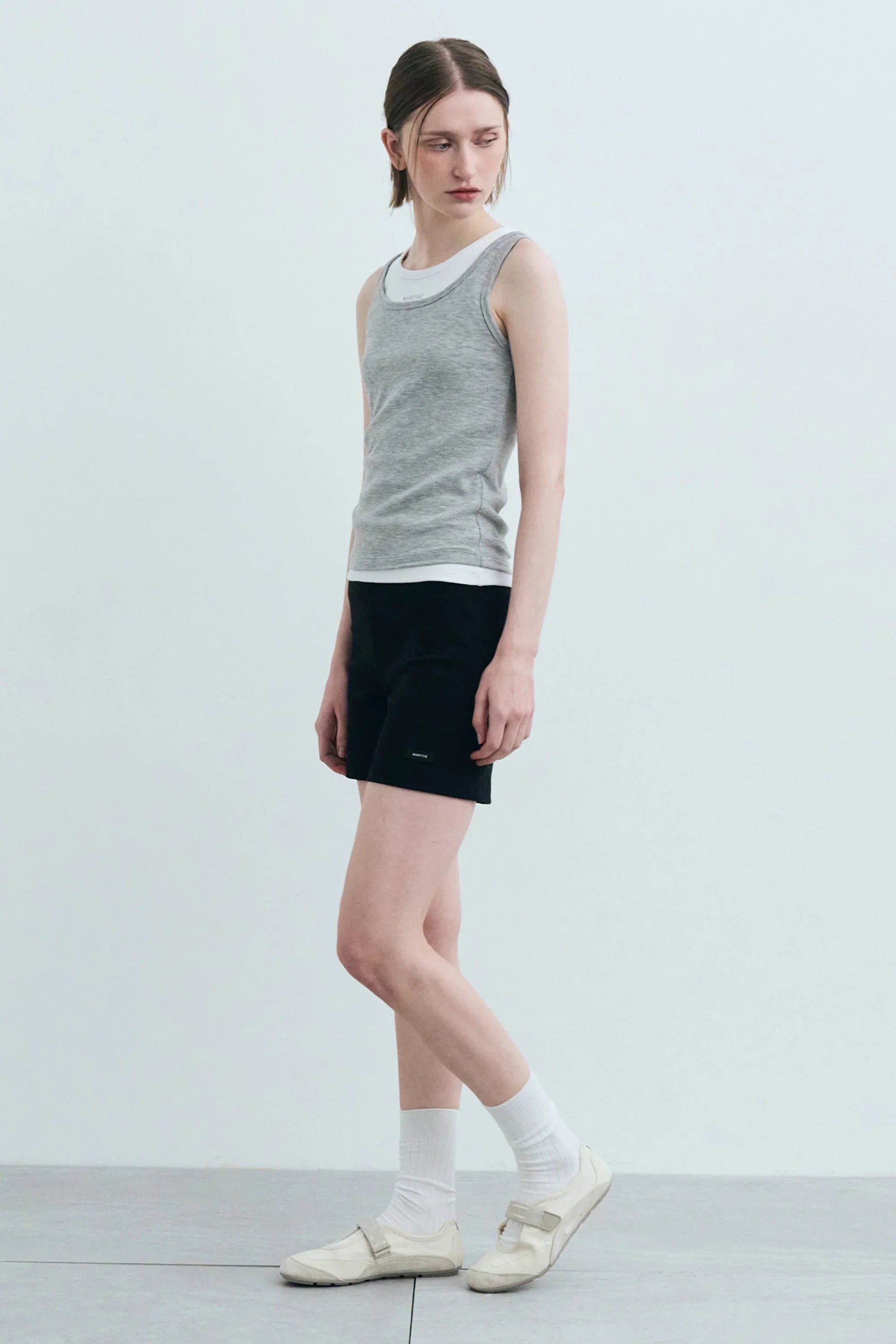 W Layered Sleeveless Melange Gray