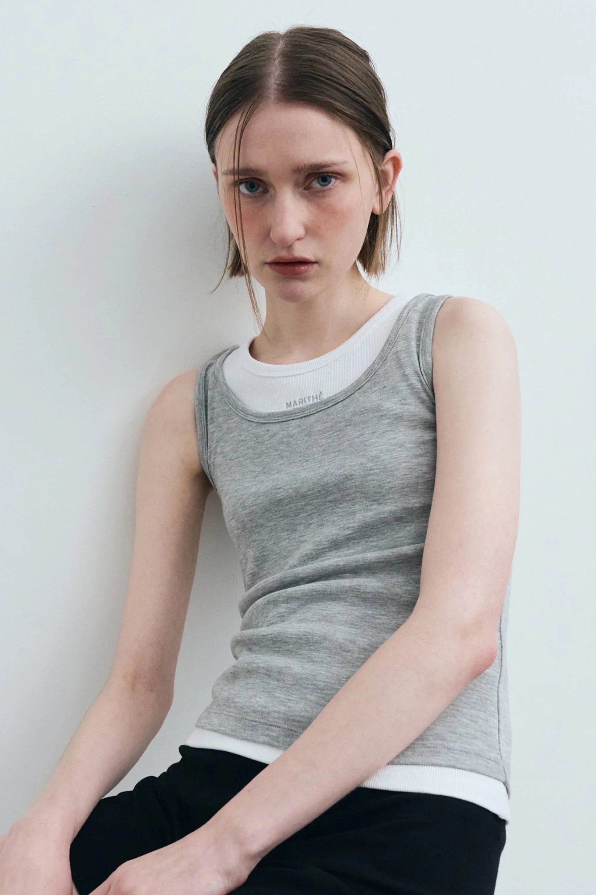 W Layered Sleeveless Melange Gray
