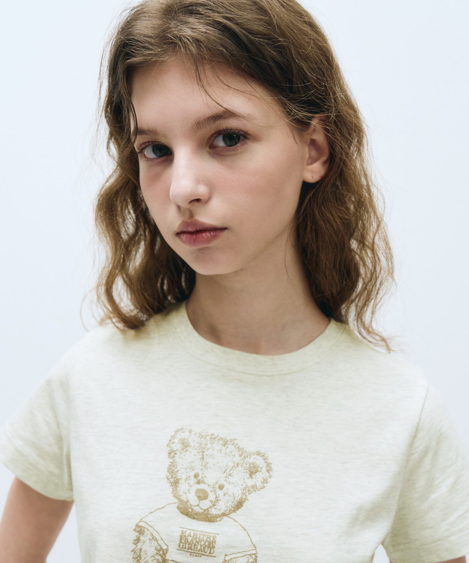 W Doodle Bear Crop Tee Oatmeal