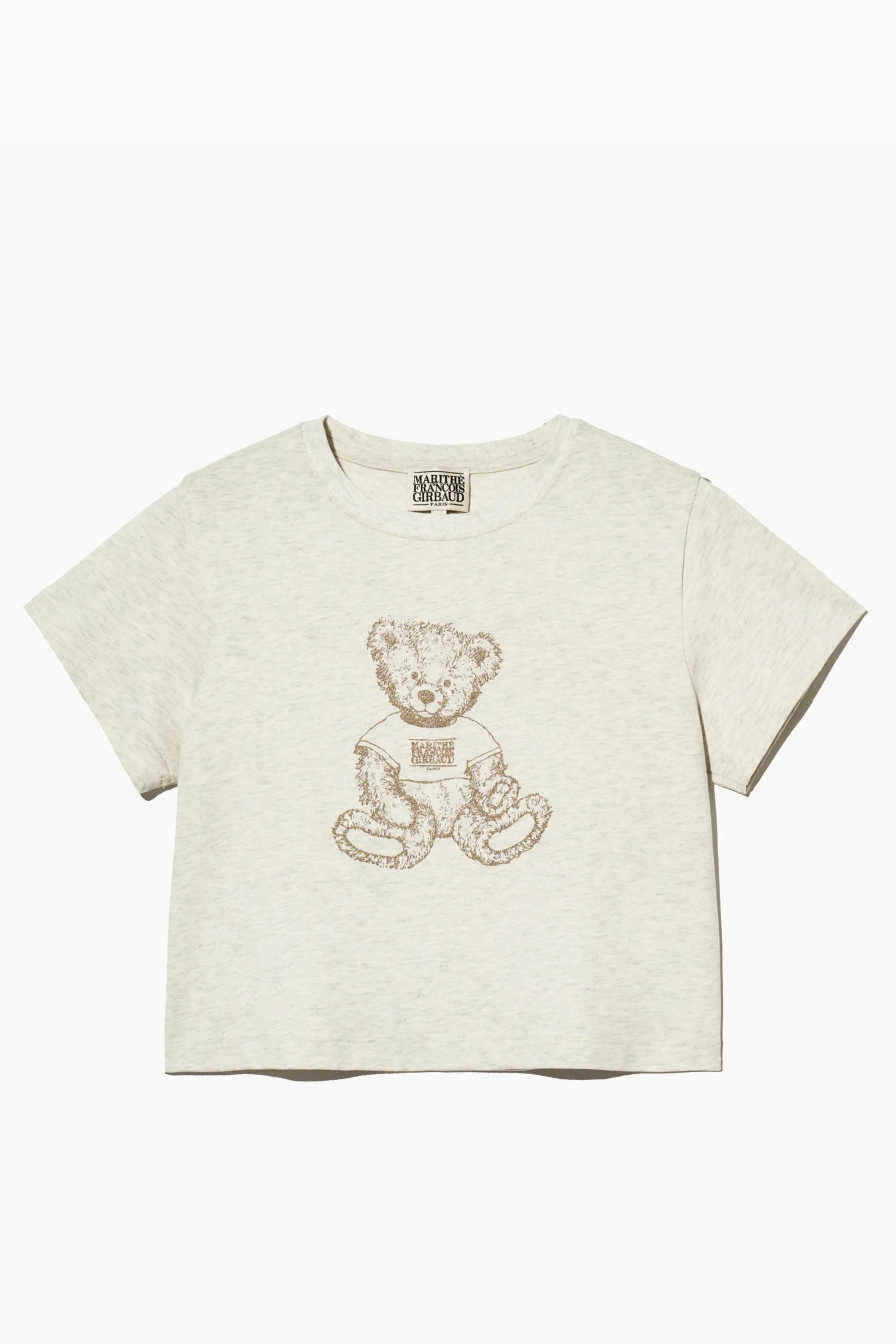 W Doodle Bear Crop Tee Oatmeal