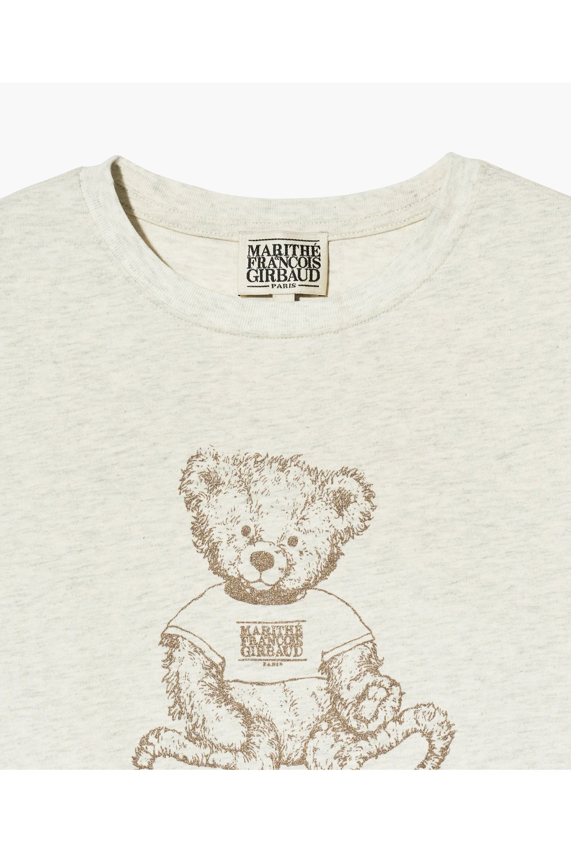 W Doodle Bear Crop Tee Oatmeal
