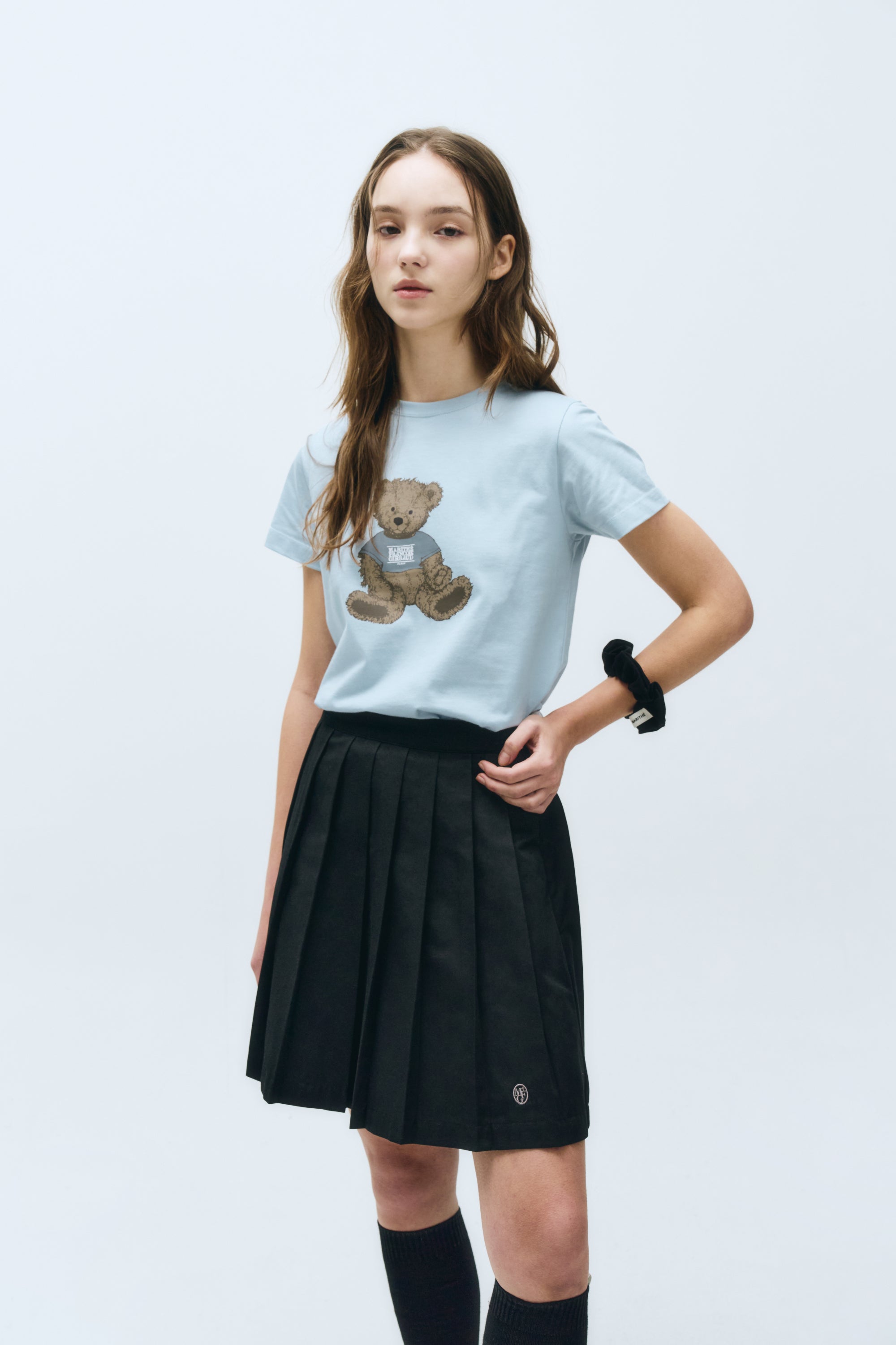 W Doodle Bear Tee Ice Blue
