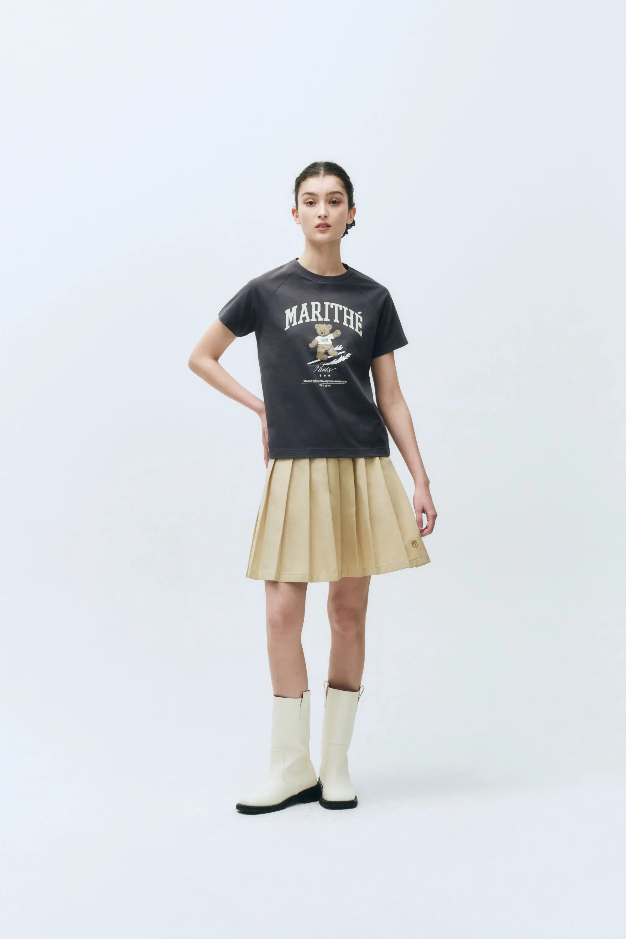 W Doodle Bear Raglan Tee Charcoal