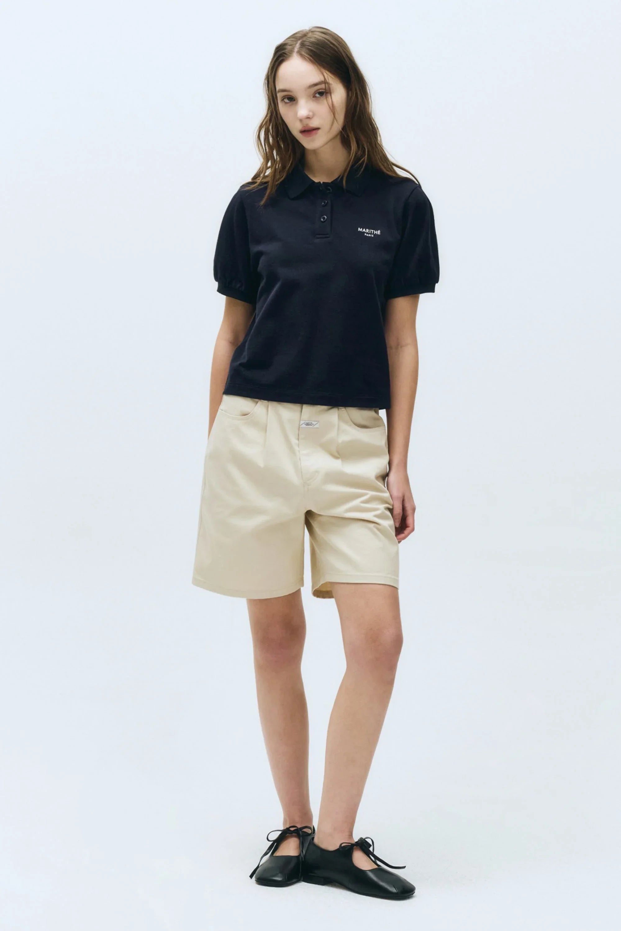 W Pique Puff Sleeve Tee Navy