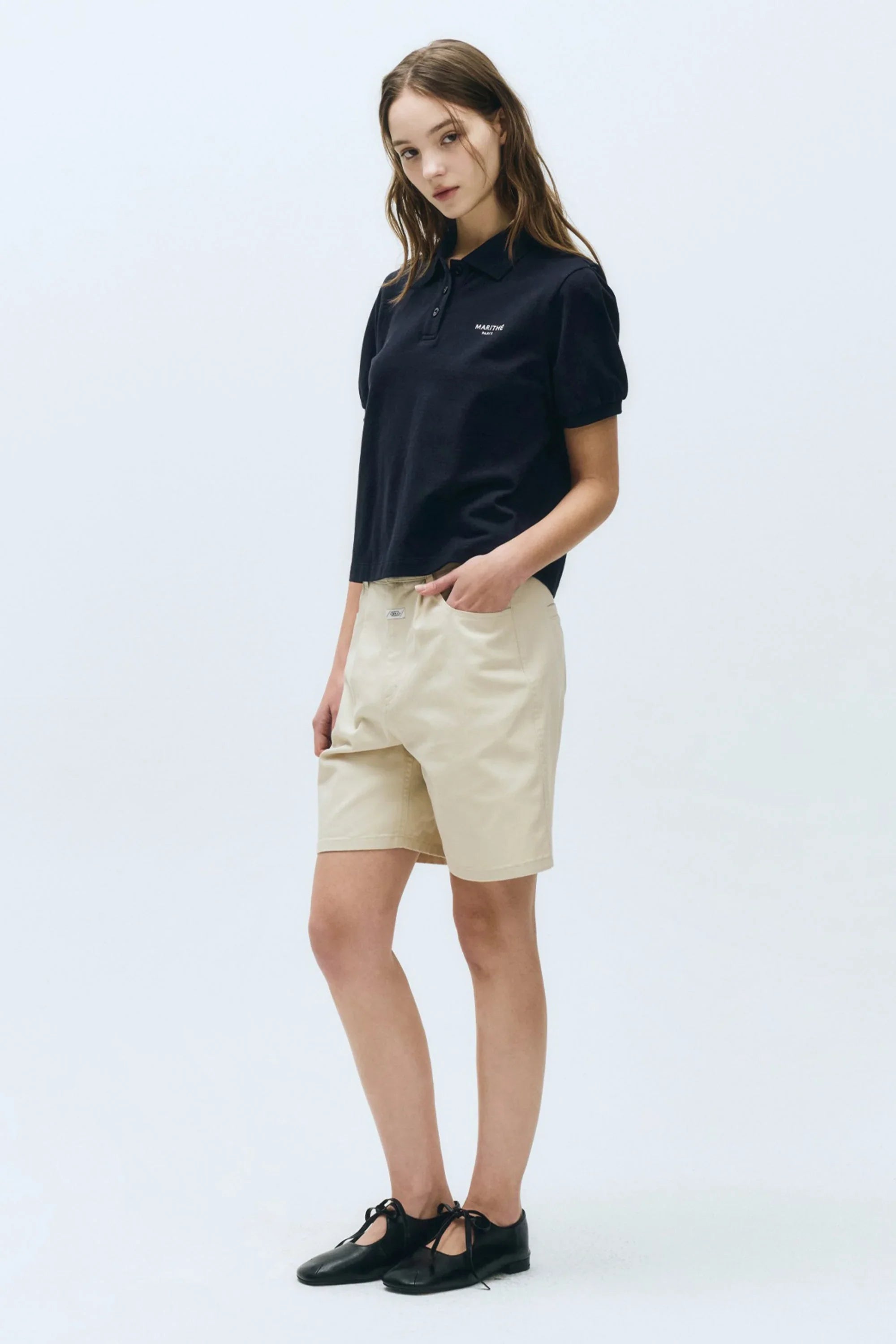 W Pique Puff Sleeve Tee Navy