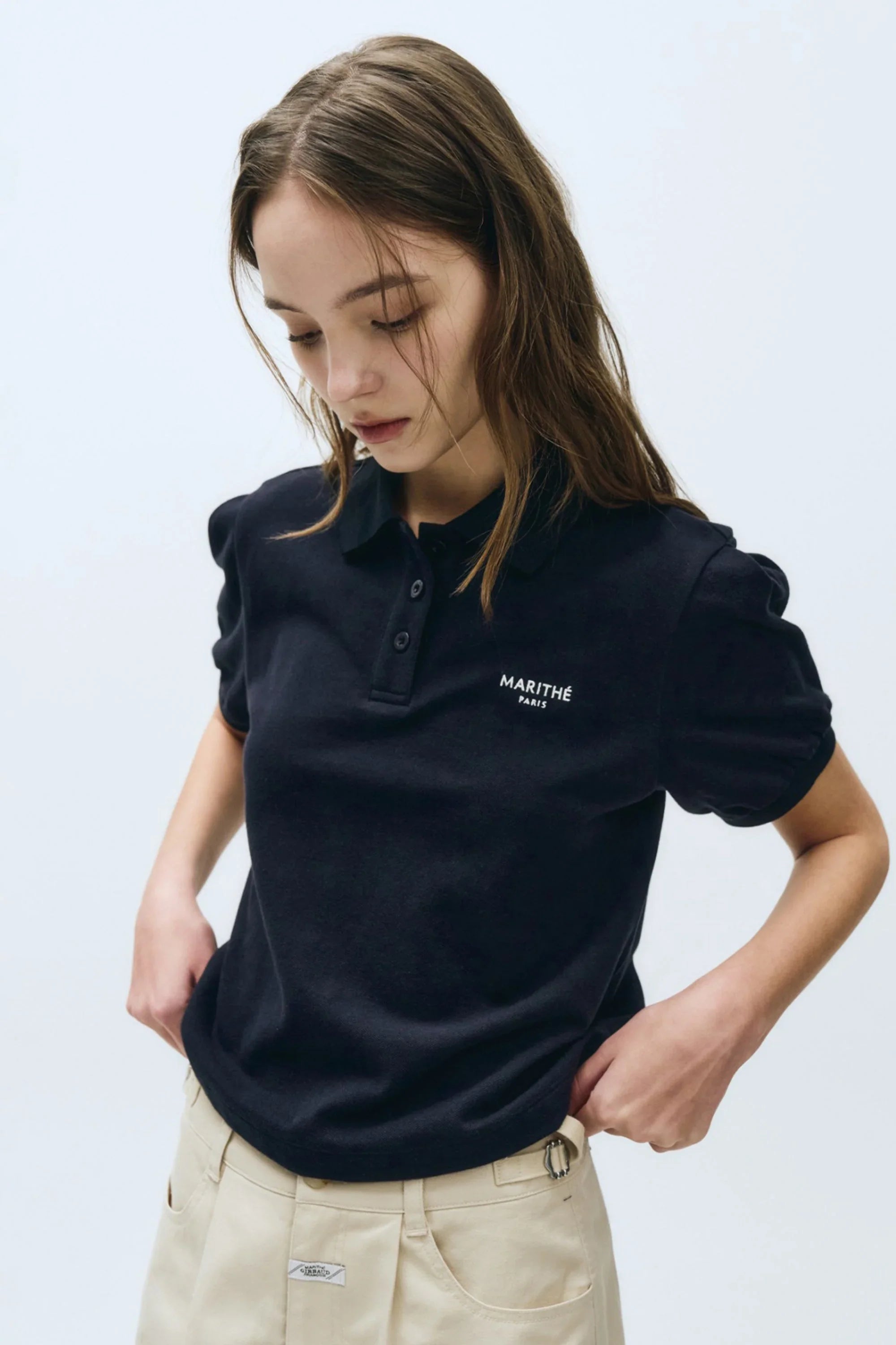 W Pique Puff Sleeve Tee Navy