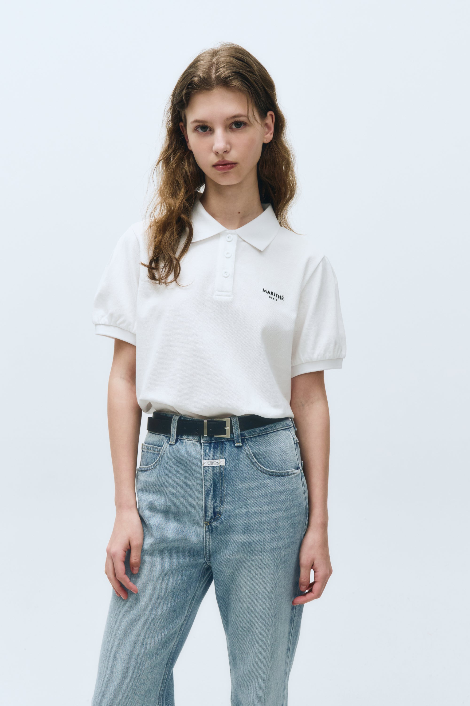 W Pique Puff Sleeve Tee White