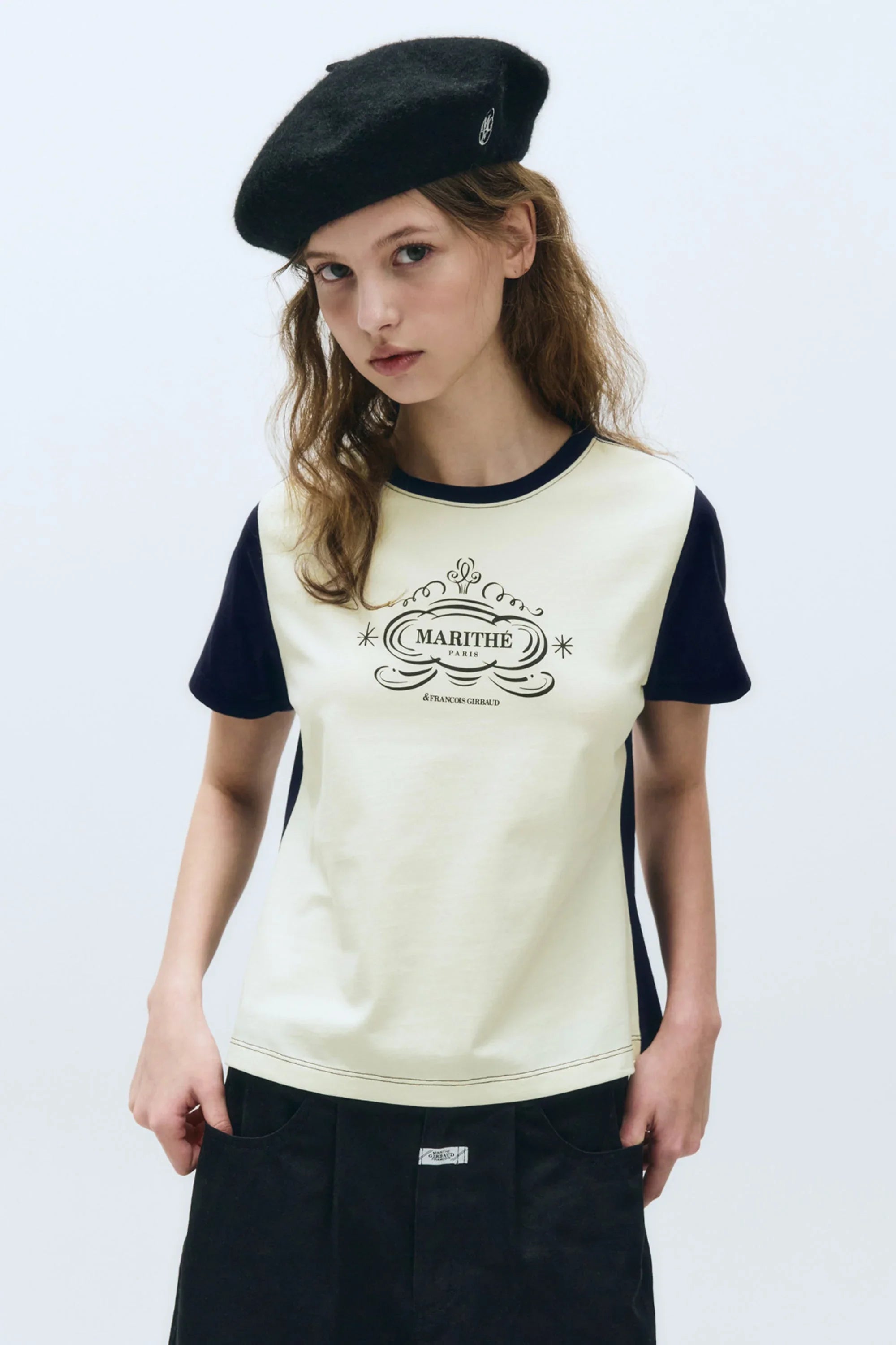 W Contrast Graphic Tee Navy