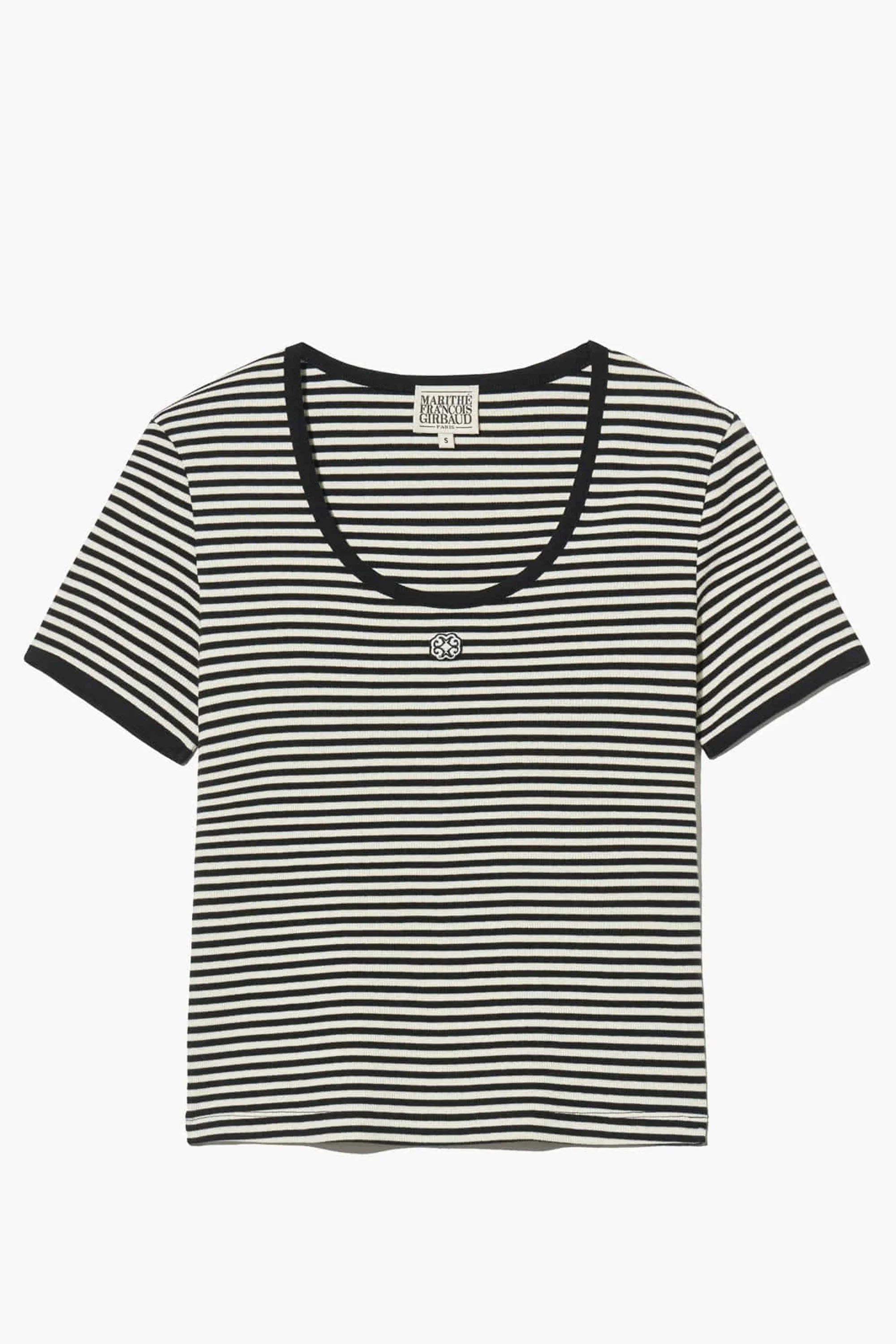 W Deep Neck Ringer Tee Black