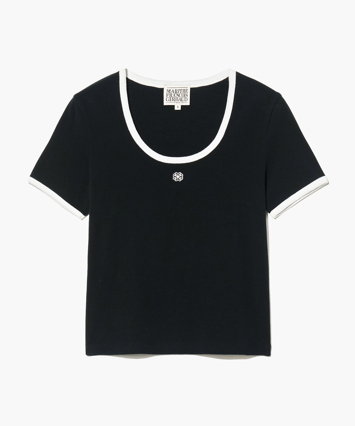 W Deep Neck Ringer Tee White / Black
