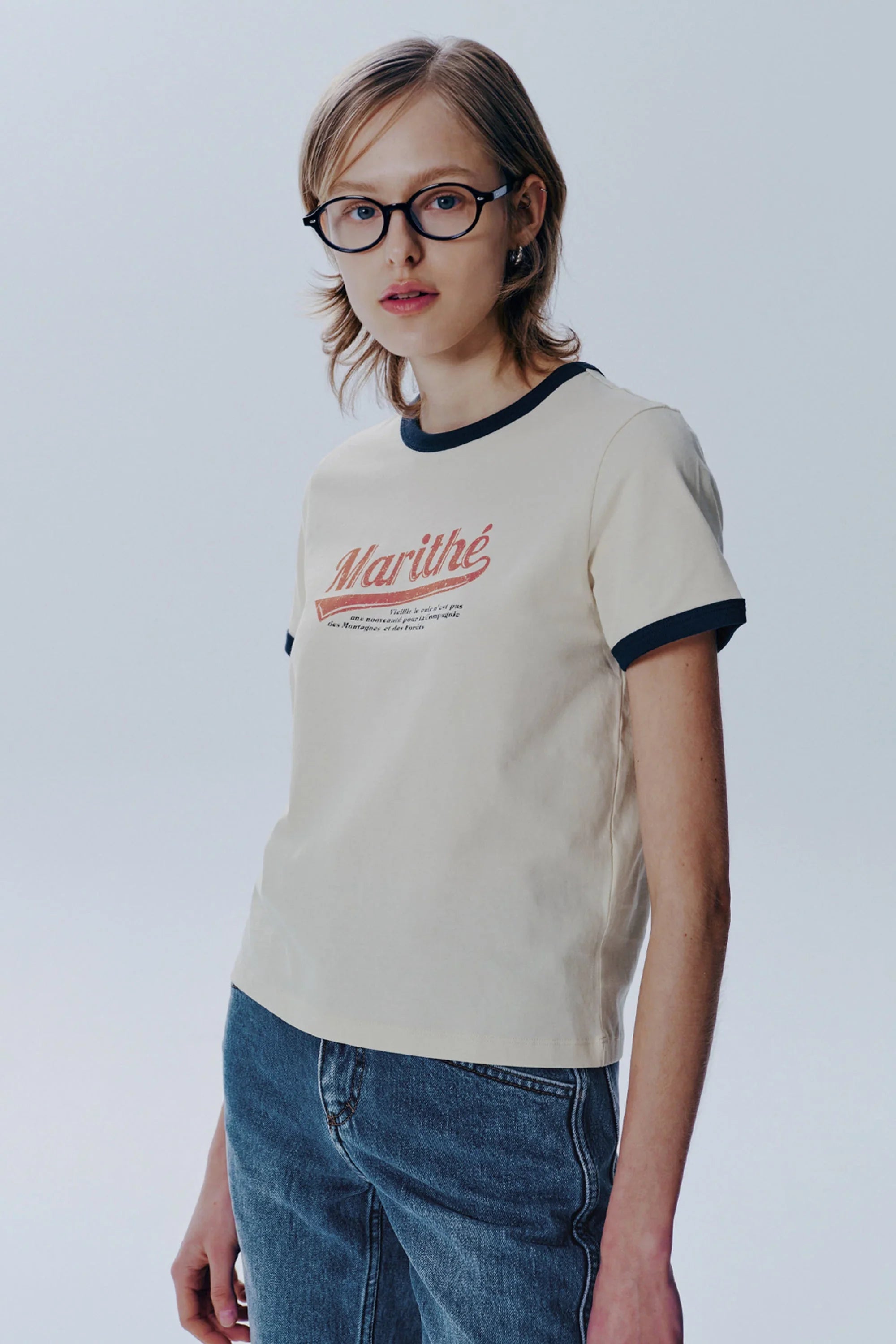 W Vintage Baseball Ringer Tee Ivory
