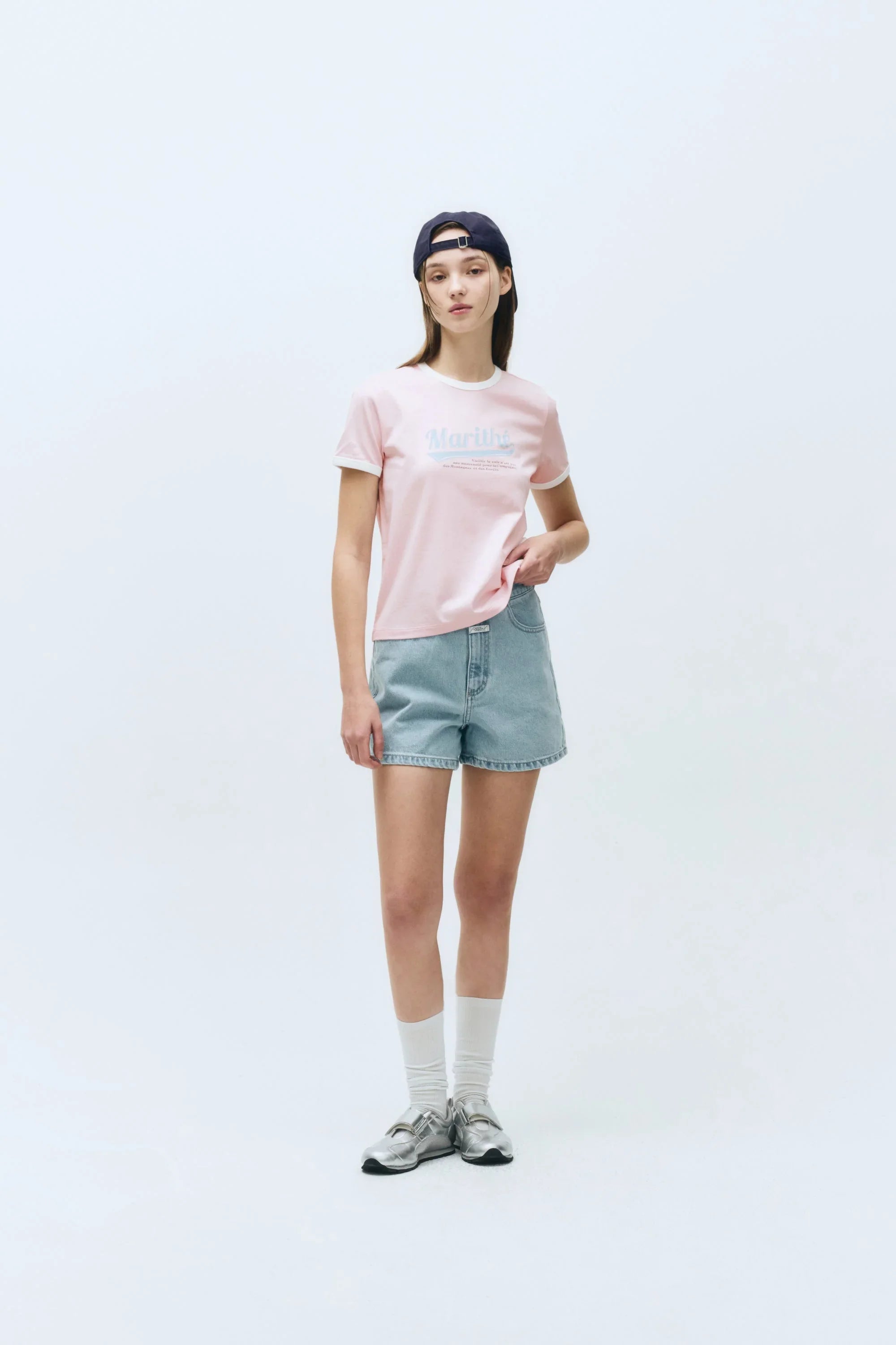 W Vintage Baseball Ringer Tee Pink