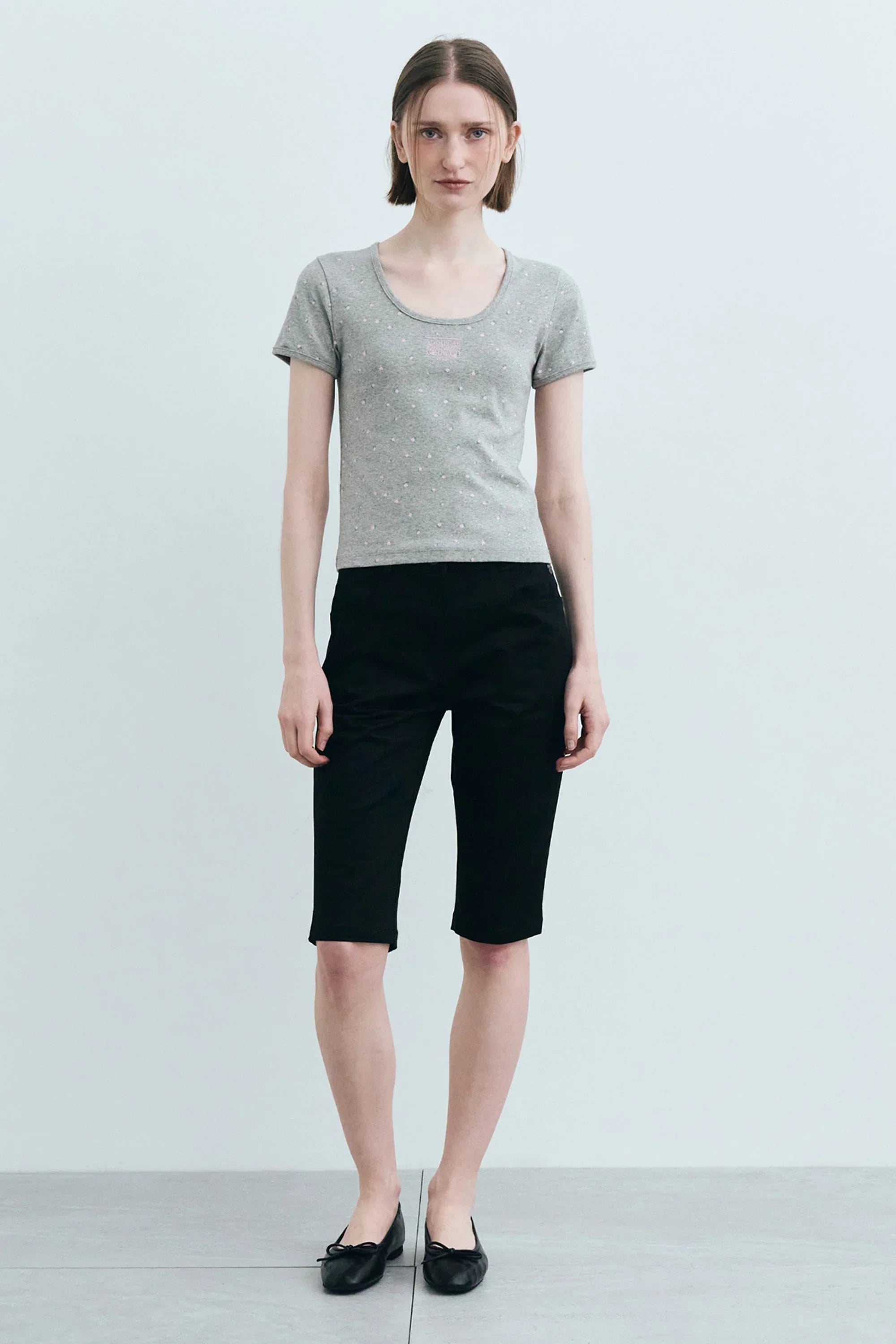 W Flower Short Sleeve Tee Melange Gray